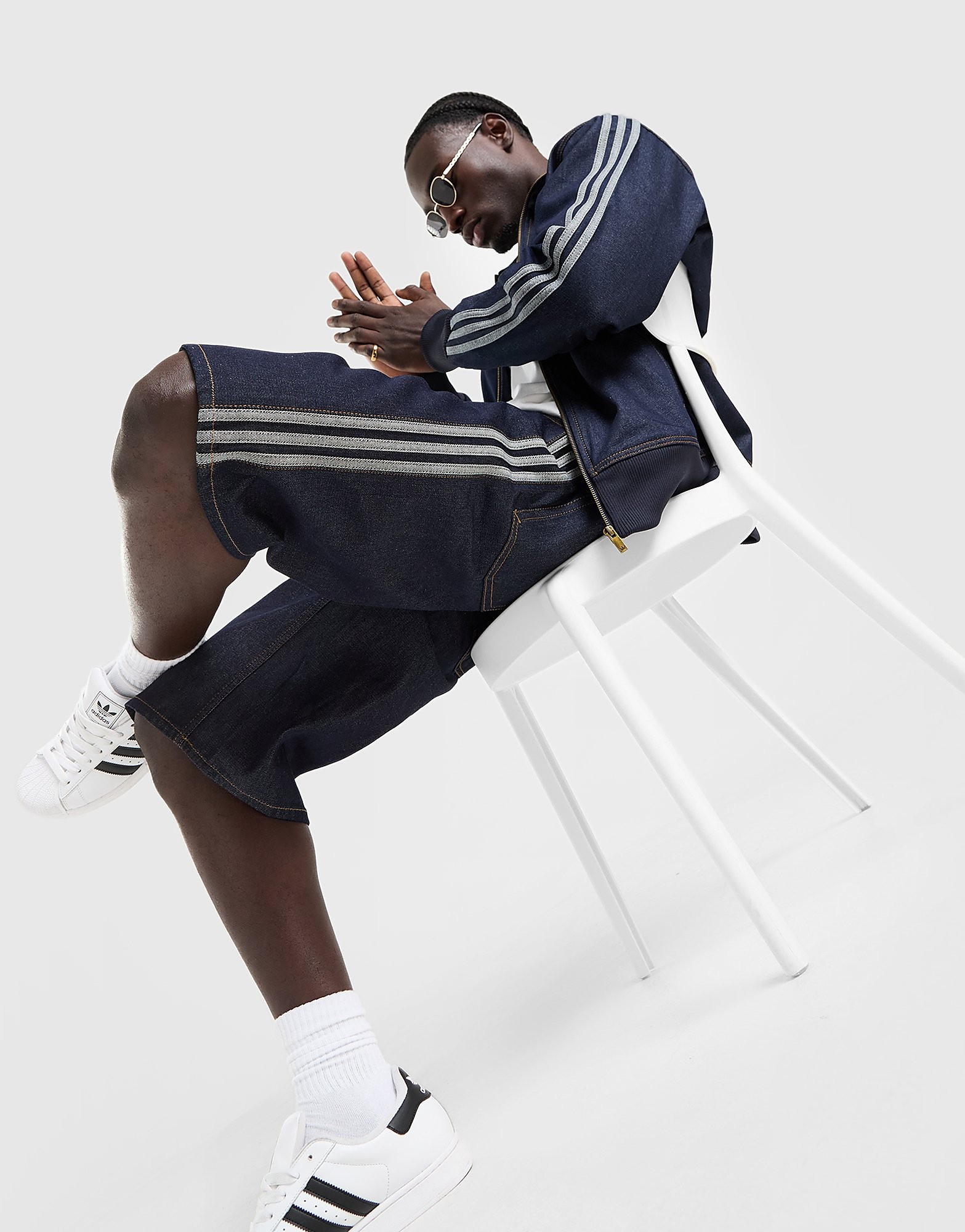 Mens adidas Originals Pantaloncino Denim Firebird - Blu, Blu