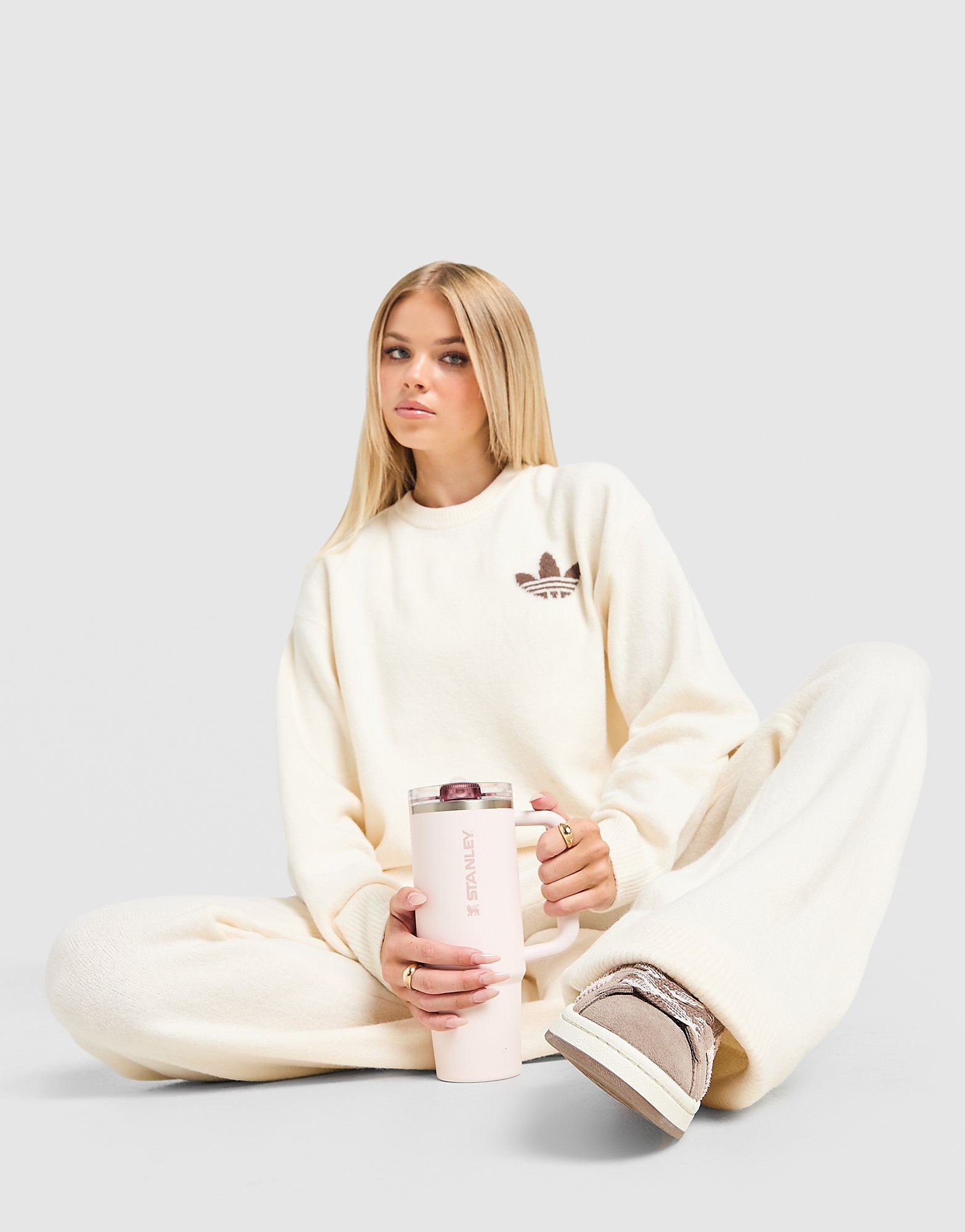 adidas Originals Trefoil Knit Crew Sweatshirt - Crème- Dames, Crème