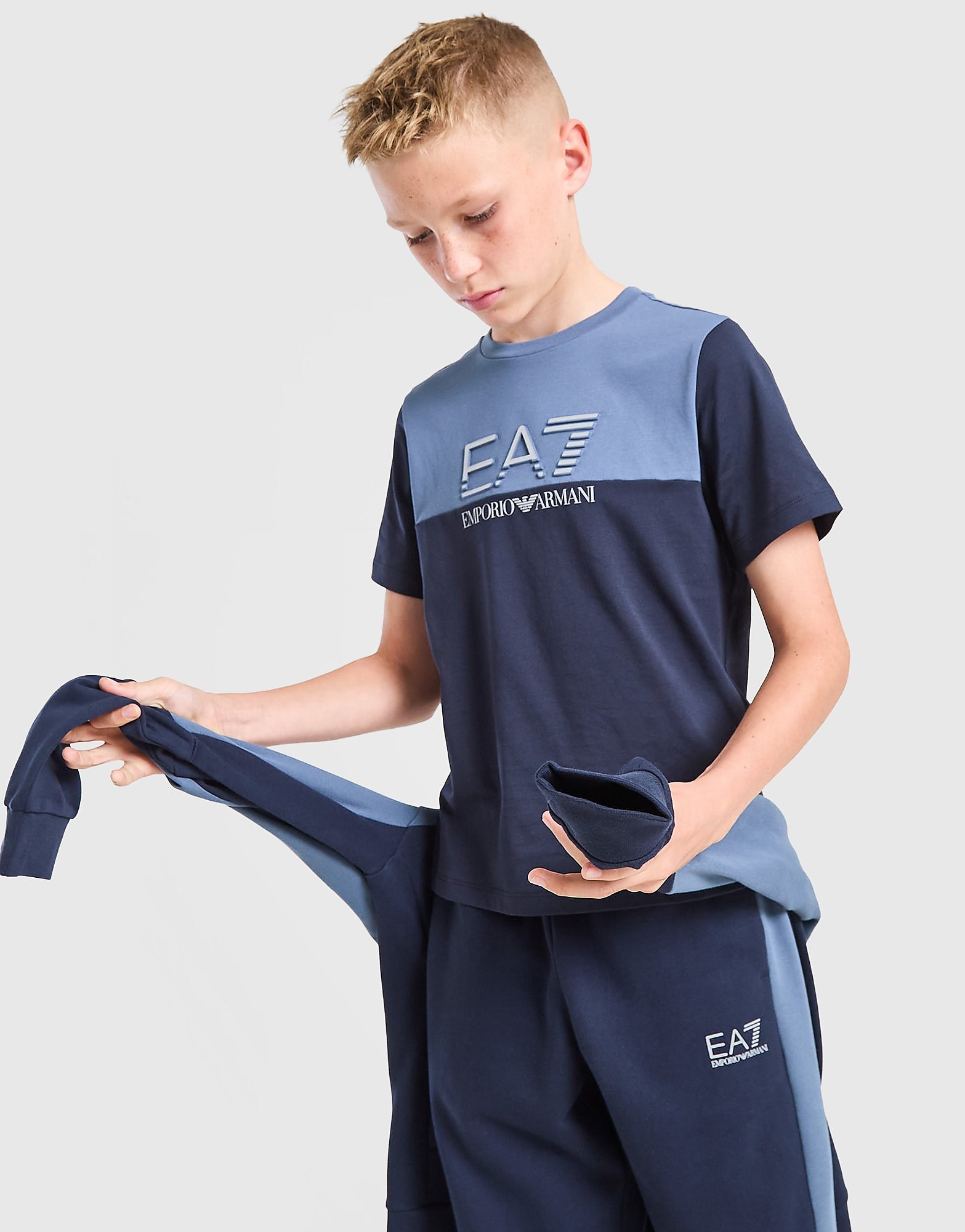 EA7 Emporio Ar i Train Large Logo Colour Block T-Shirt Junior Blauw Kind Blauw