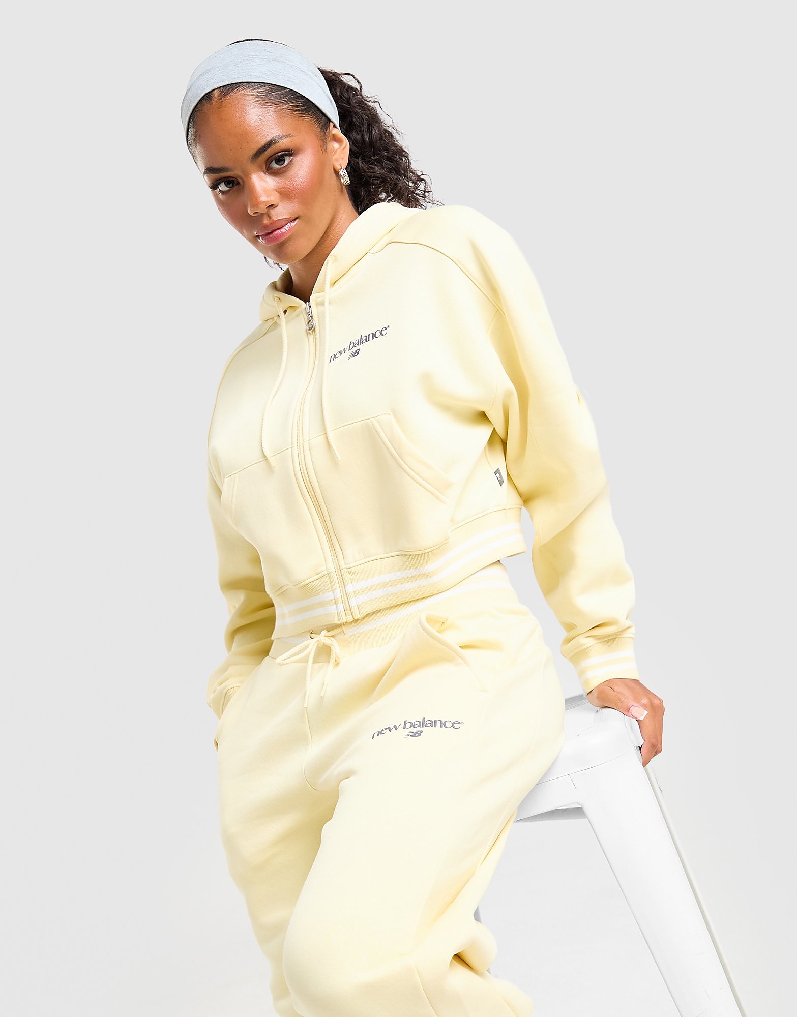 Womens Felpa con Cappuccio Cropped Full Zip Ribbed - Giallo, giallo giallo Donna taglia S