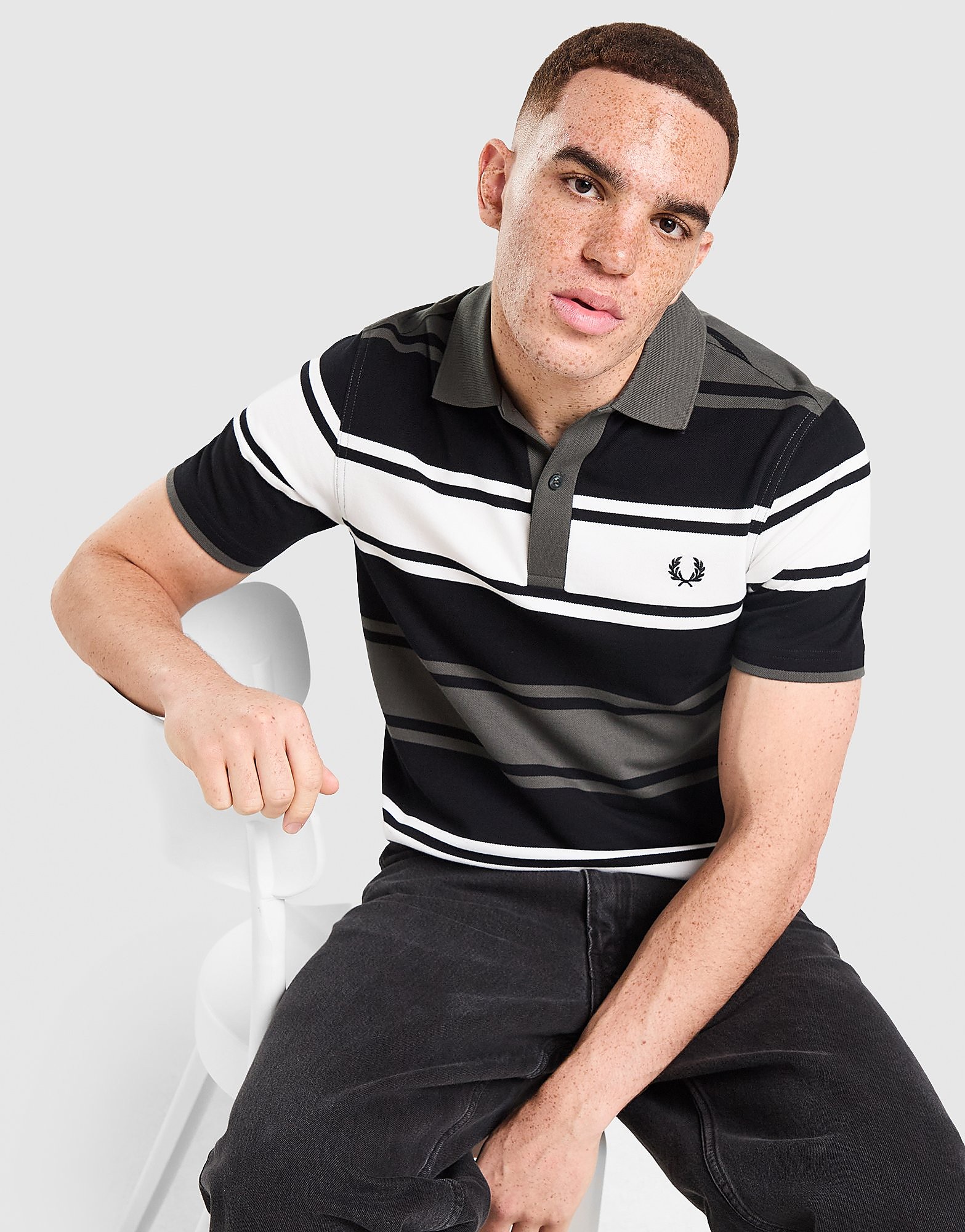 Fred Perry Stripe Polo Shirt - Zwart- Heren, Zwart