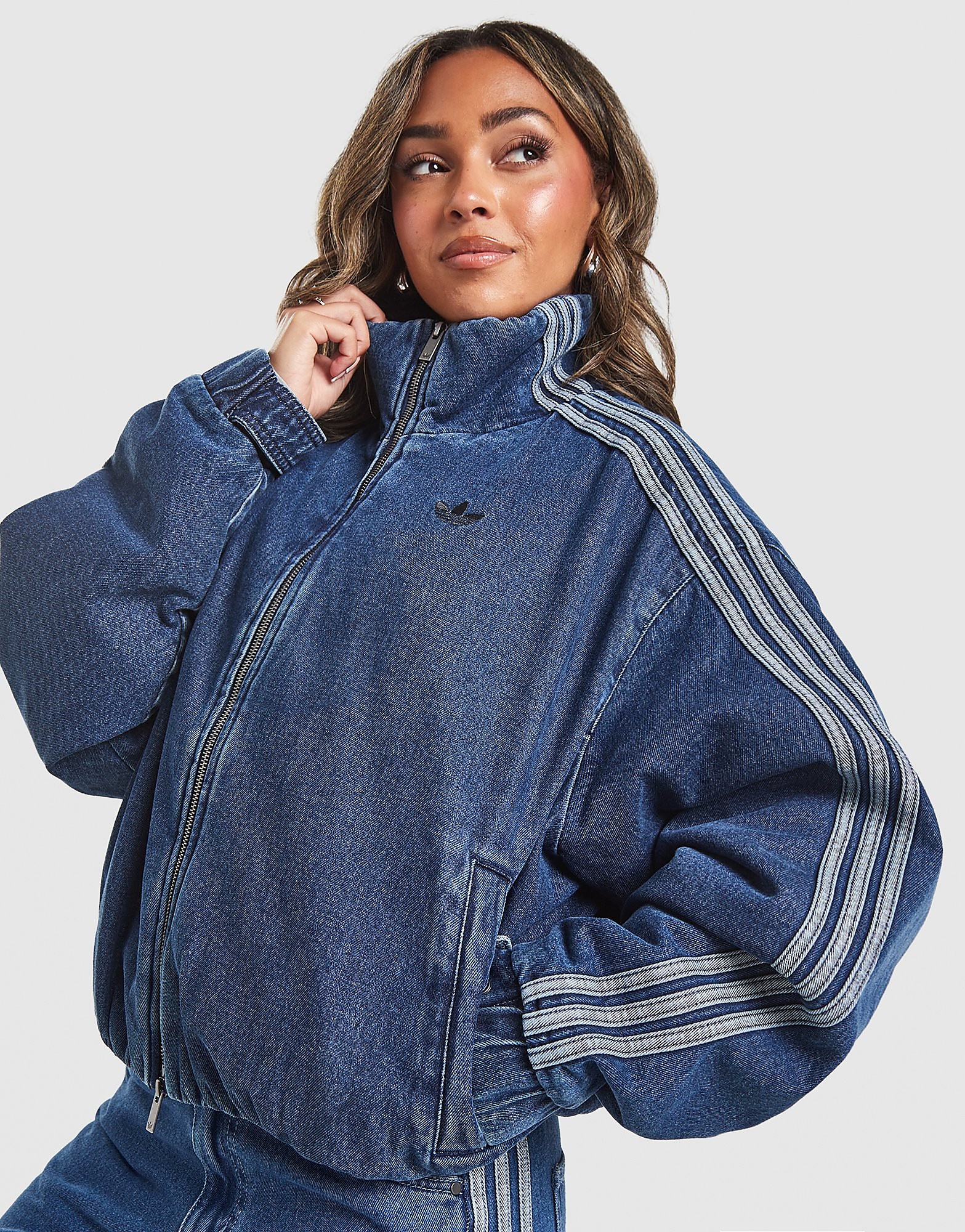 adidas Originals 3-Stripes Padded Denim Jacket - Blauw- Dames, Blauw L