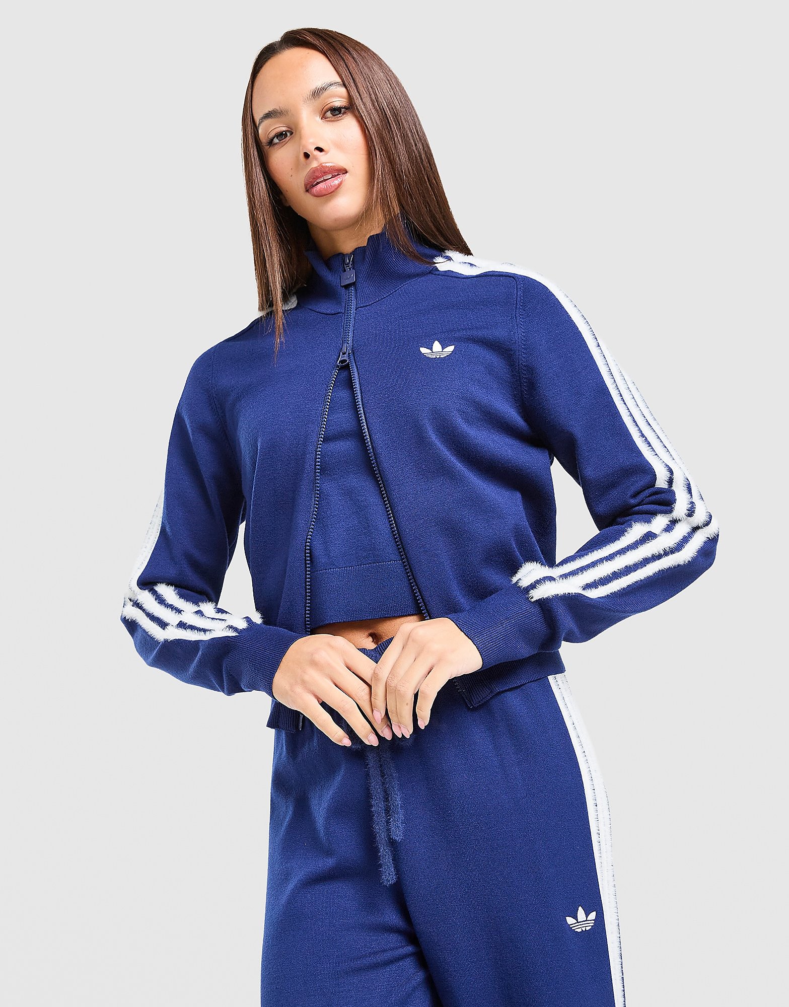 adidas Fluffy 3-Stripes Knit Track Top - Blauw- Dames, Blauw