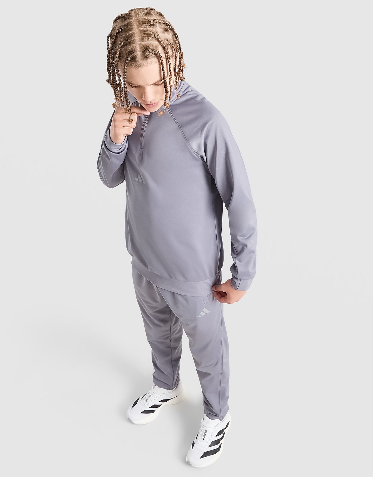 adidas Poly Pipe 1/4 Zip Tracksuit Junior - Grijs - Kind, Grijs