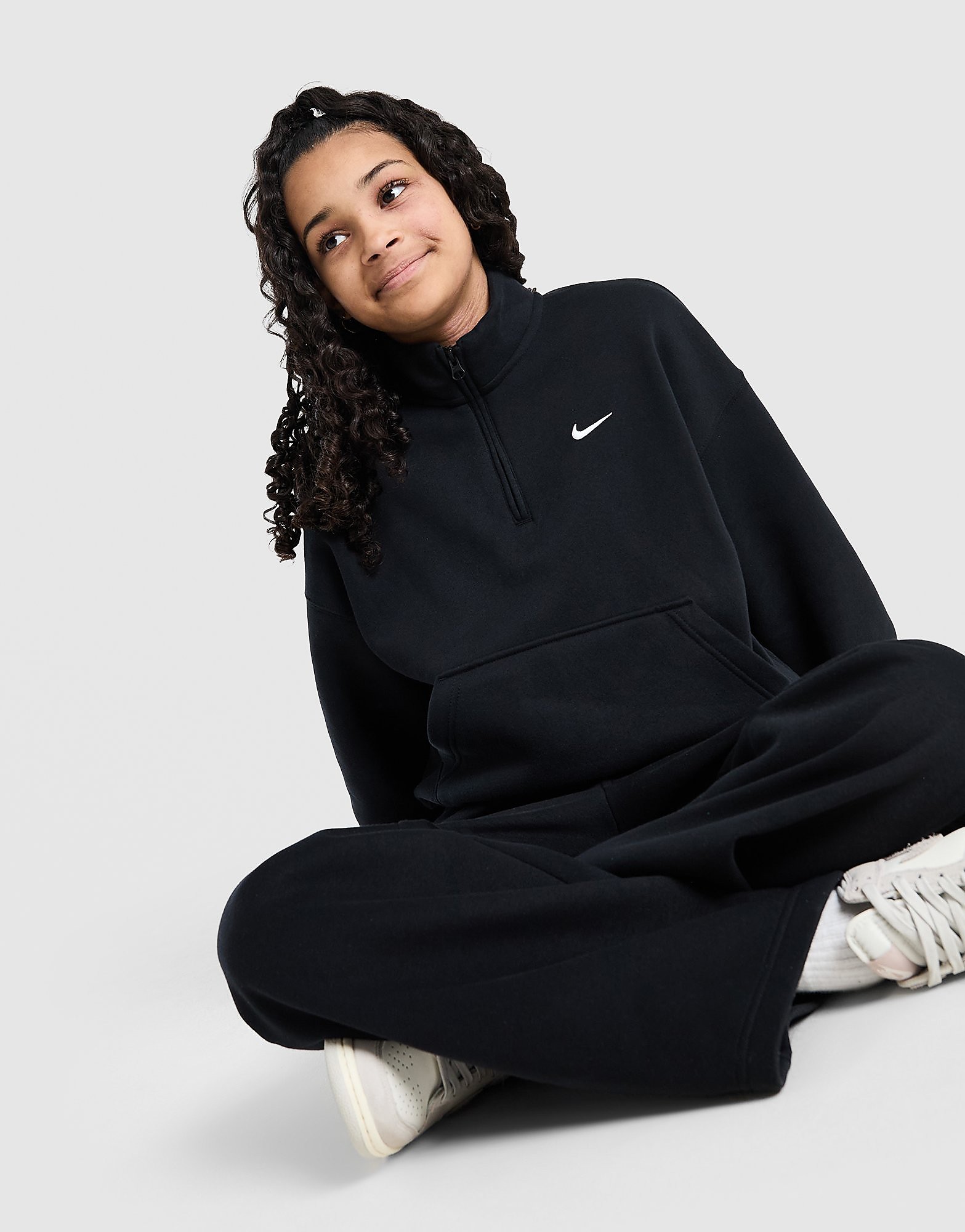 Nike Girls' Studio Fleece 1/4 Zip Sweatshirt Junior - Zwart - Kind, Zwart