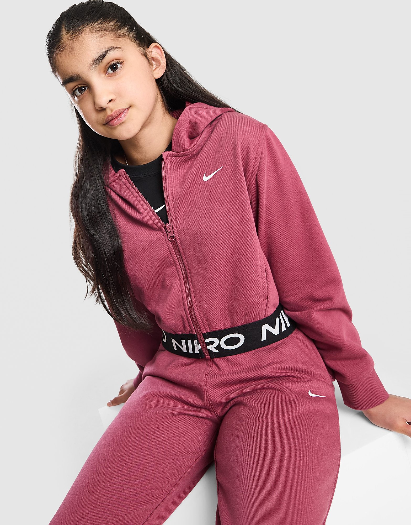 Nike Dri-FIT hoodie met rits over de hele lengte voor meisjes Pro Fleece - Rood - Kind, Rood 12-13Y