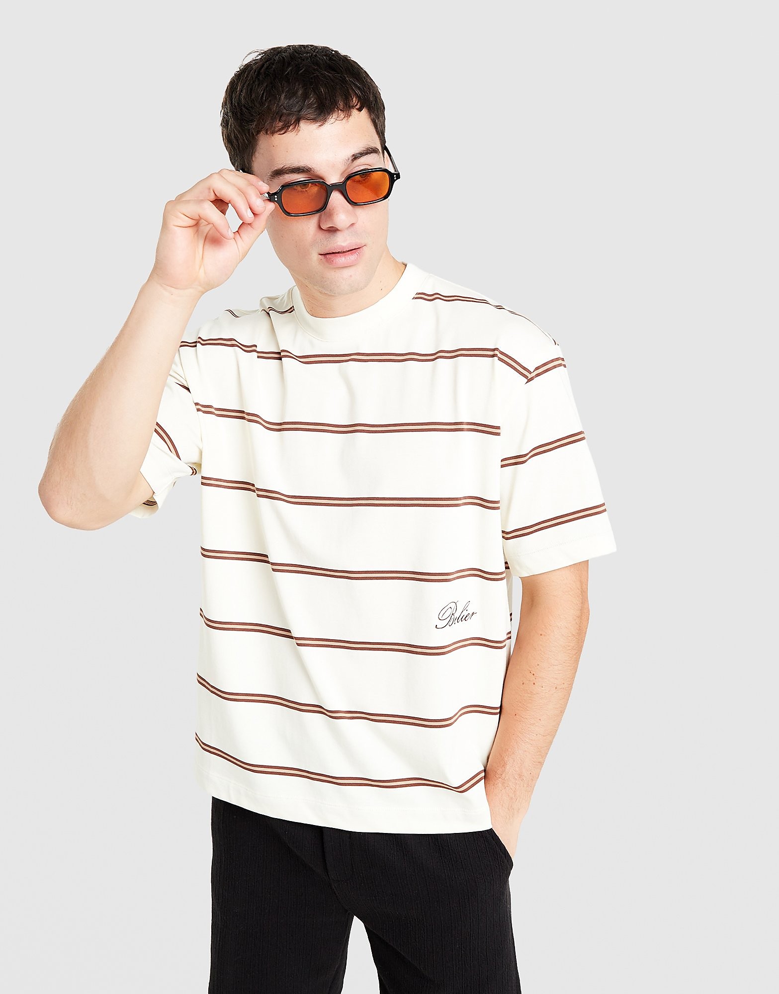 Belier Stripe Script T-Shirt - Wit- Heren, Wit