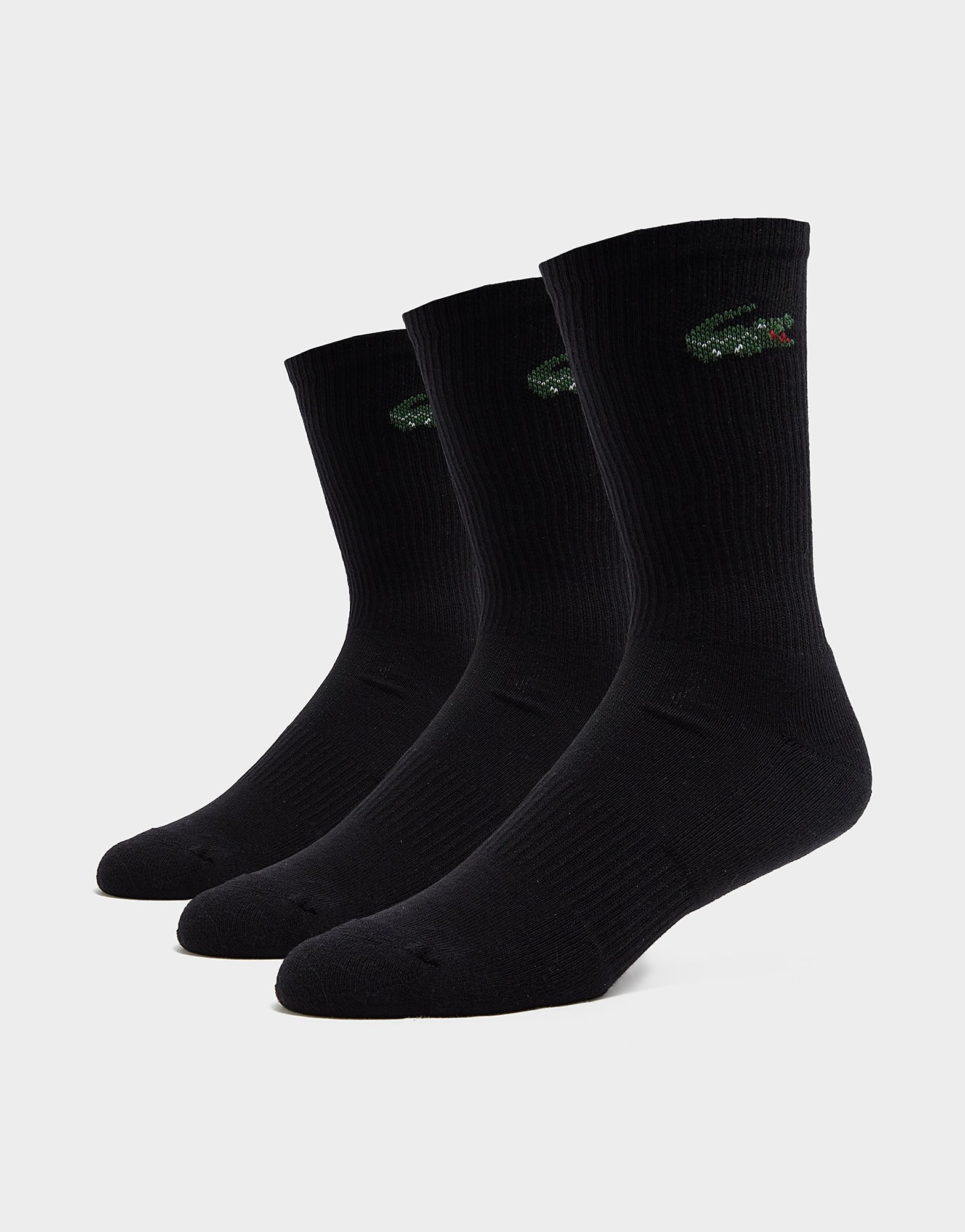 Lacoste Crocodile 3-Pack Crew Socks, Zwart