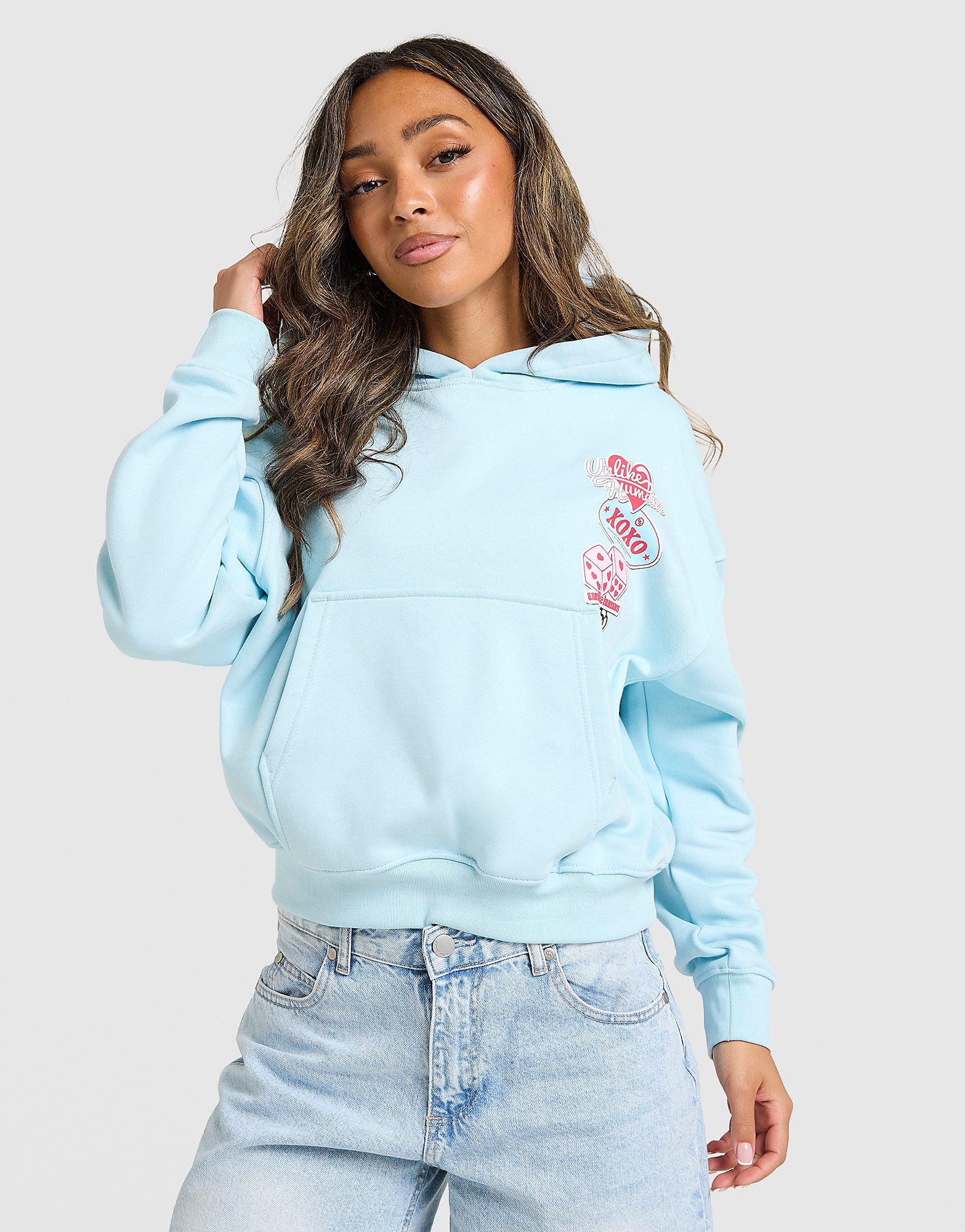 Patch Boxy Hoodie - Damen, Blau - female - Size: L