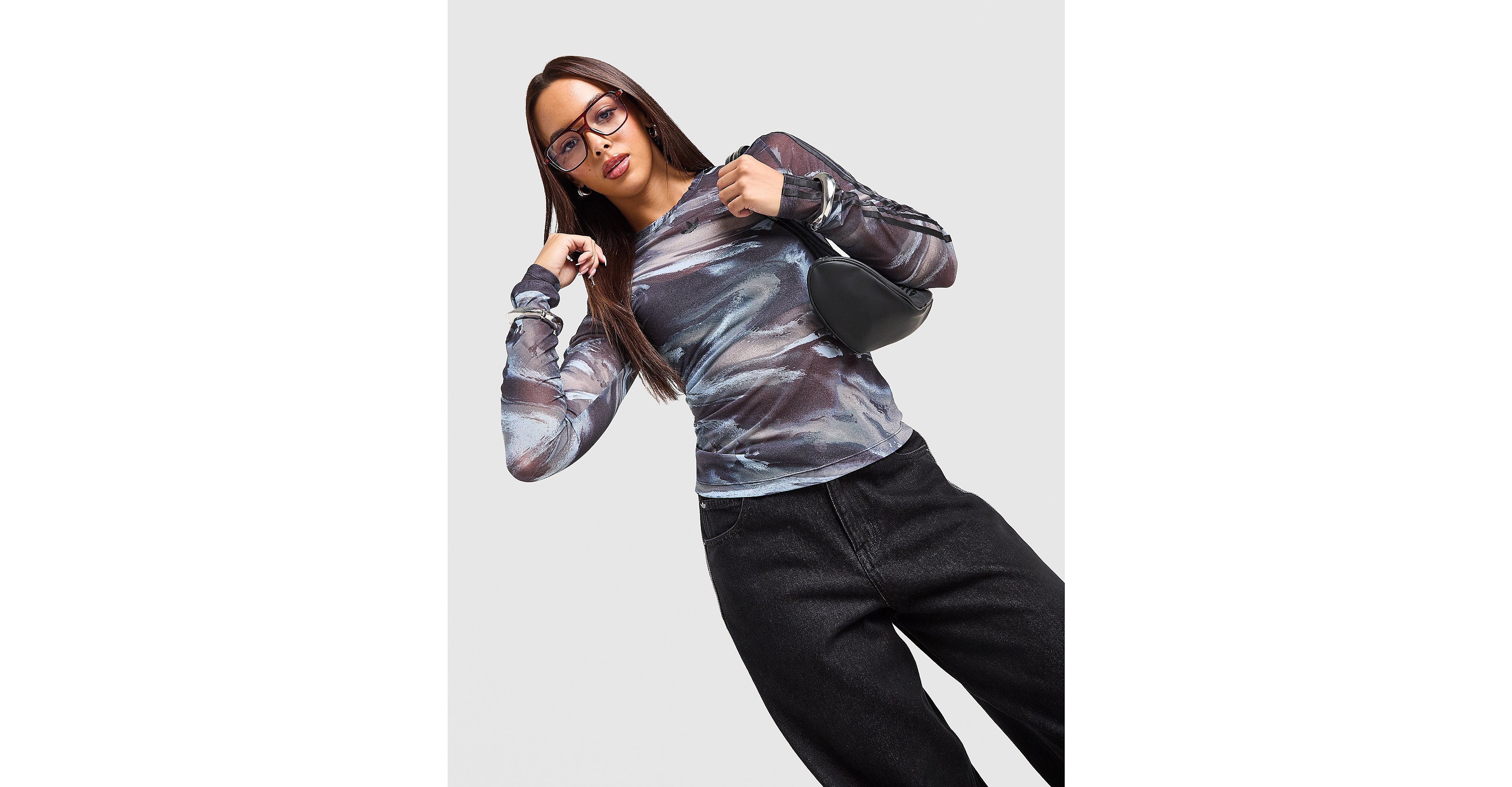 Long Sleeve Mesh Marble All Over Print T-Shirt