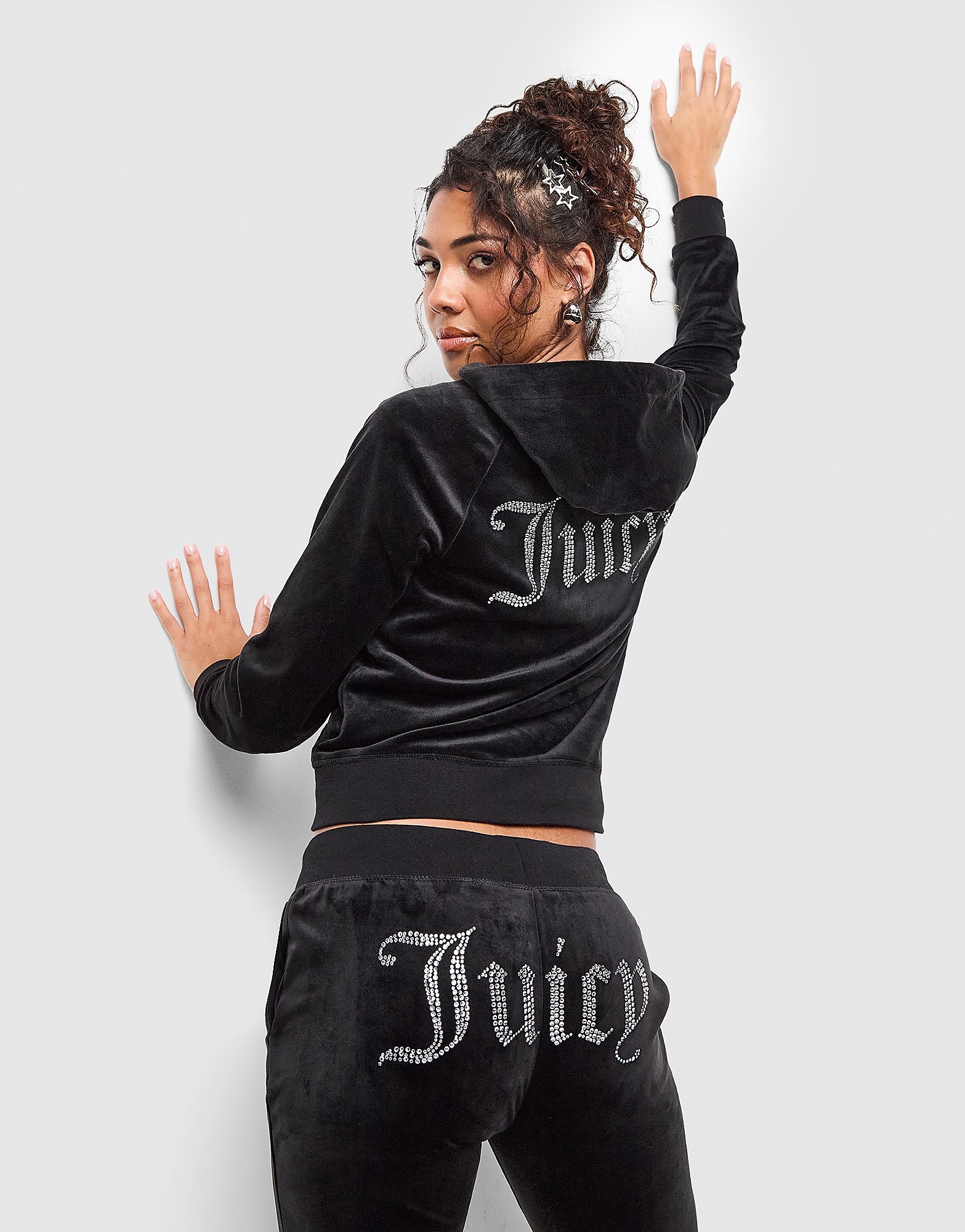 Juicy Couture Diamante JC Logo Full Zip Hoodie Zwart- Dames Zwart