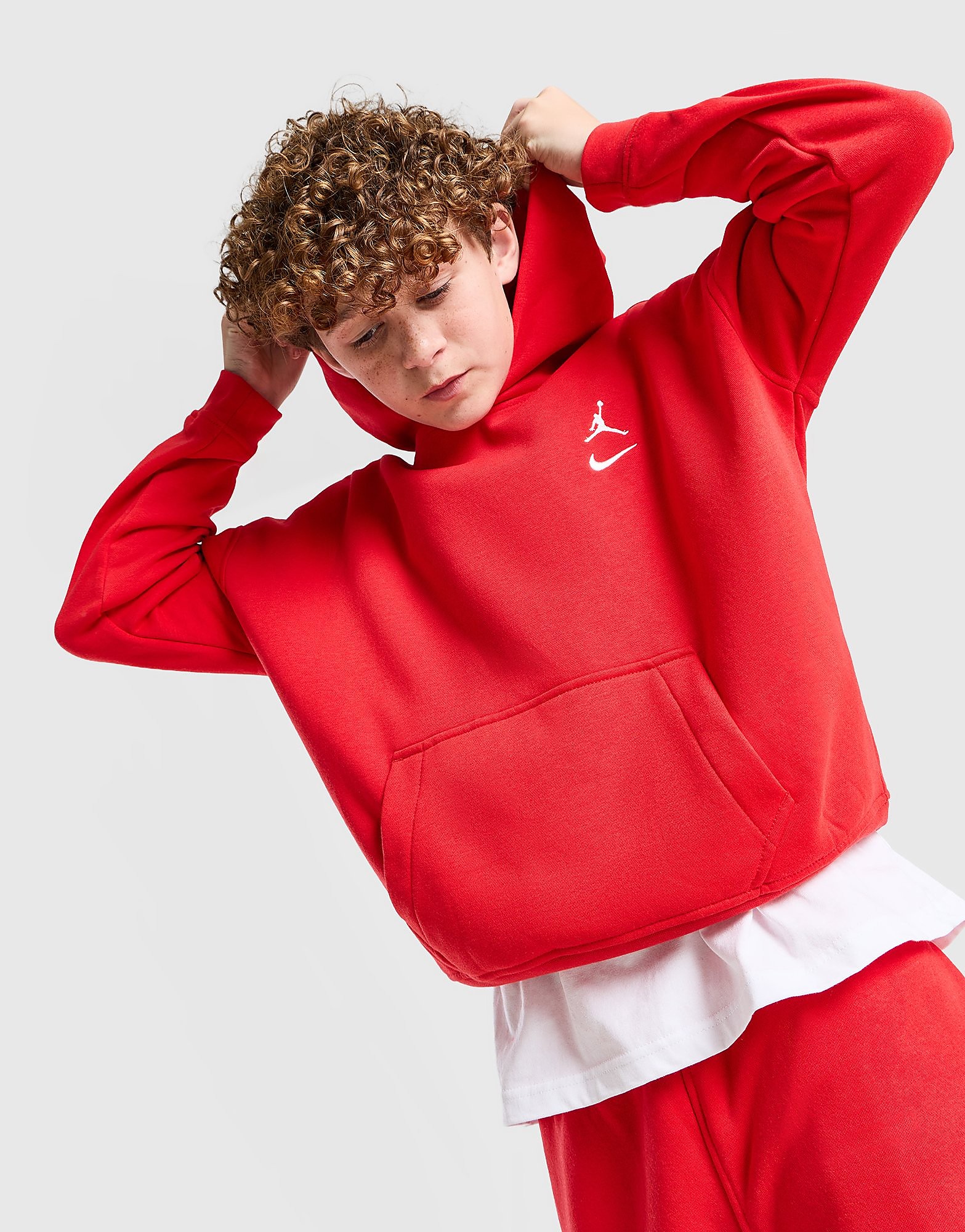 Jordan Jump Swoosh Fleece Overhead Hoodie Junior Rood Kind Rood