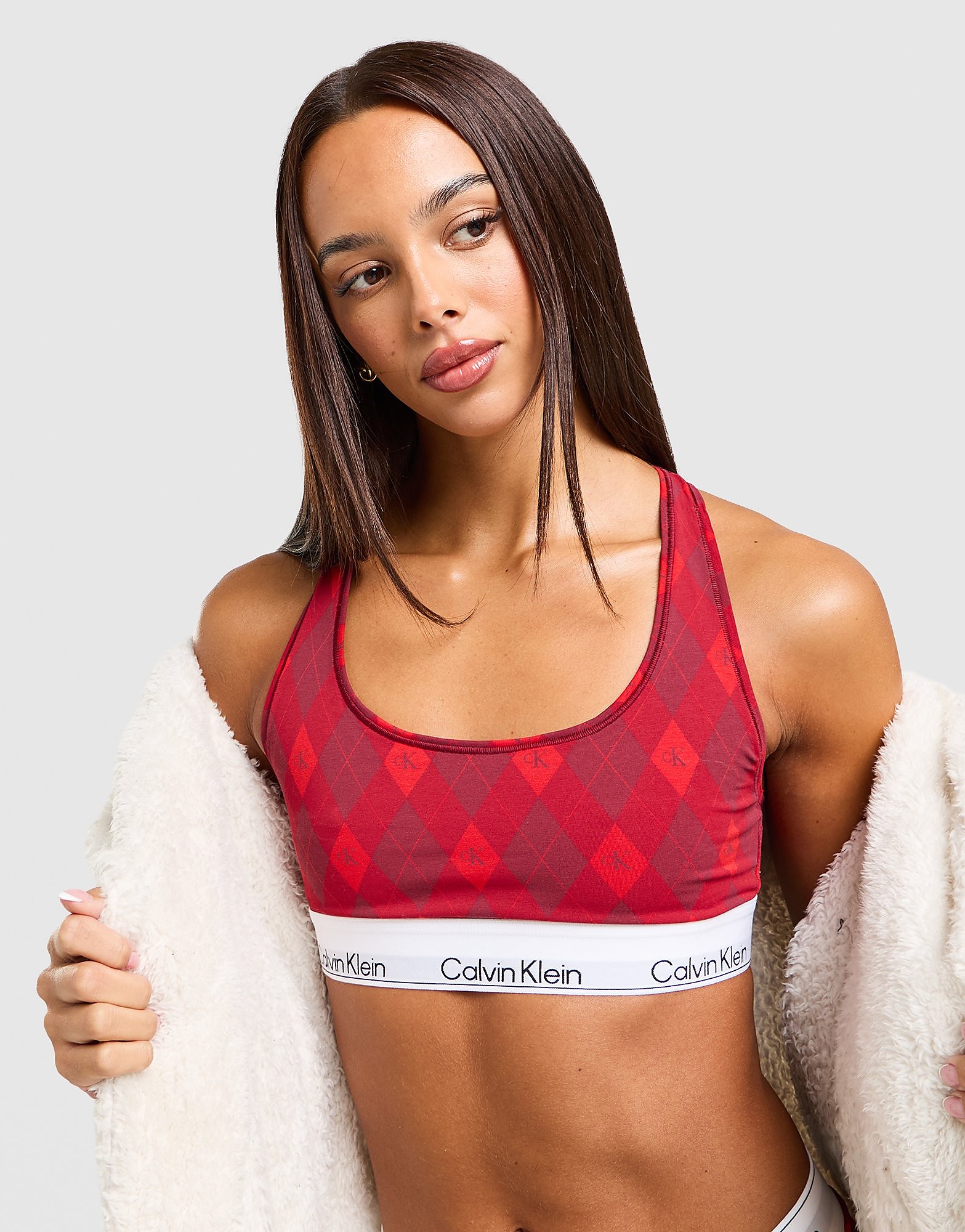 Calvin Klein Underwear Check Print Bralette - Rood- Dames, Rood