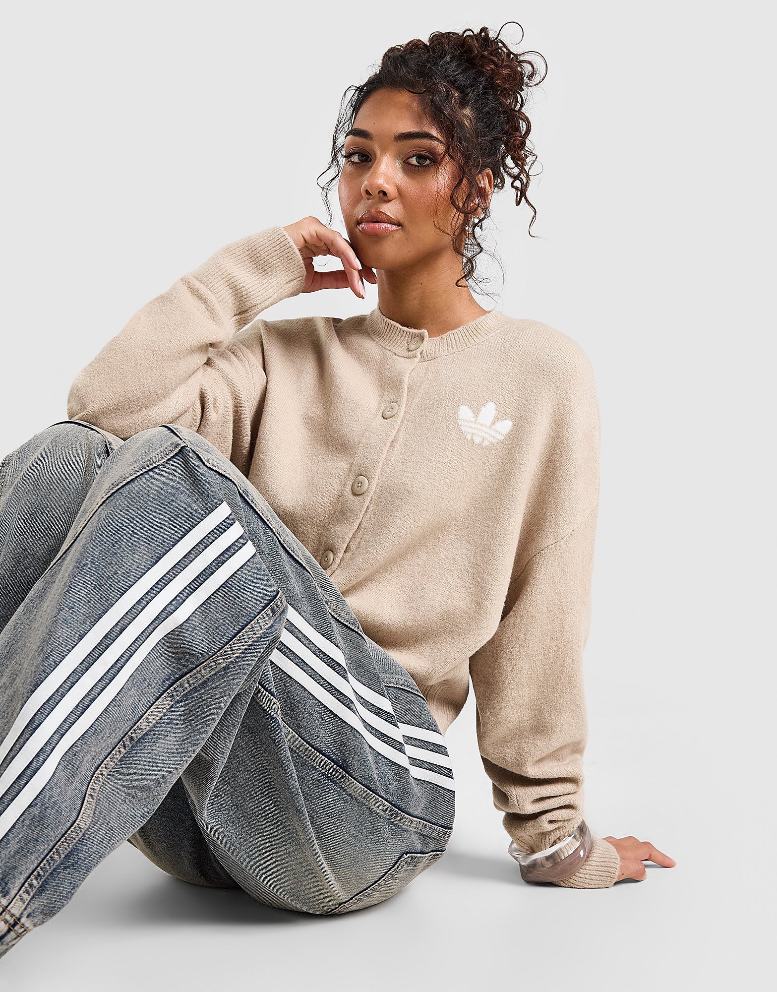 adidas Originals Trefoil Knit Cardigan - Beige- Dames, Beige 40