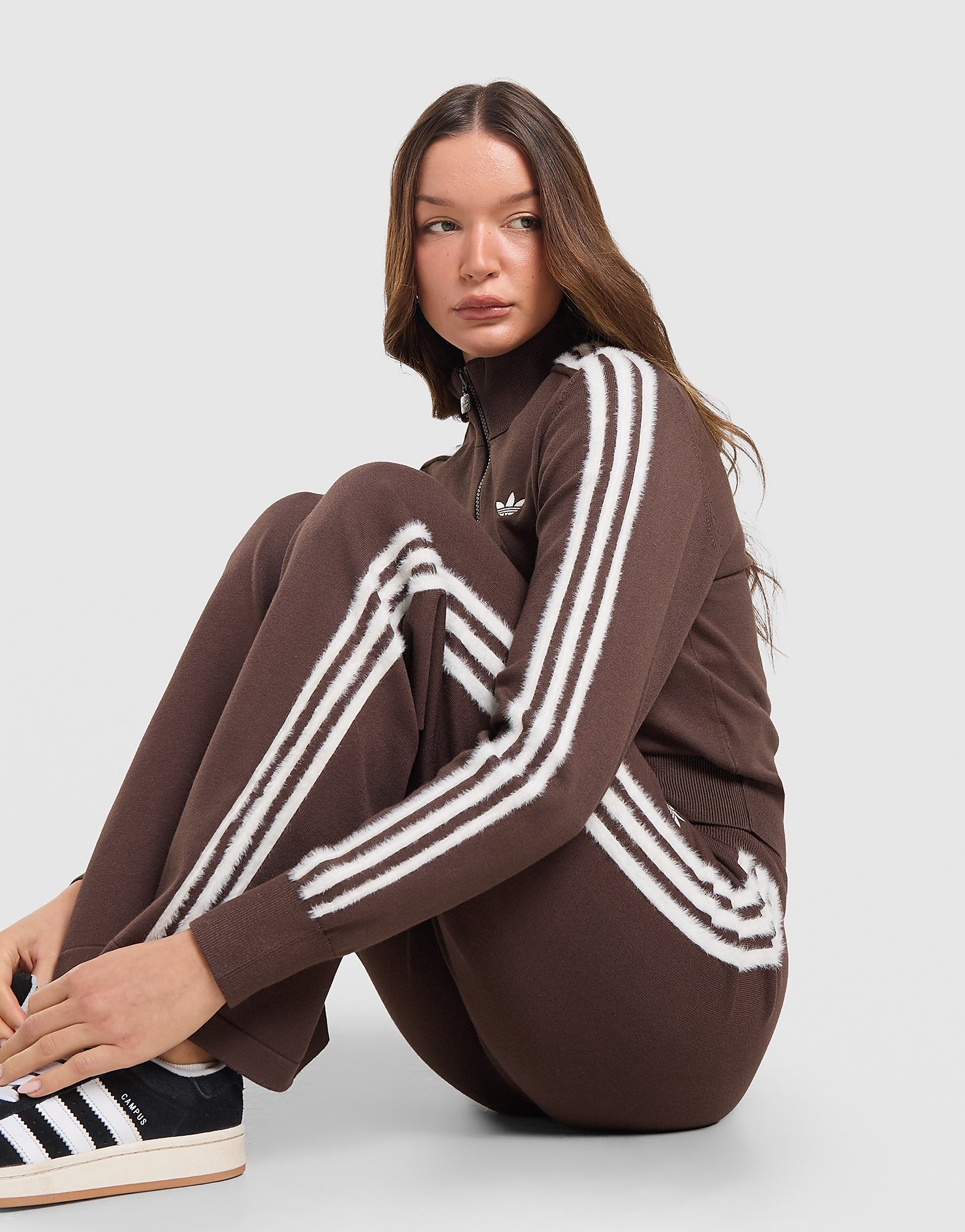 adidas Originals Fluffy 3-Stripes Knit Joggers - Bruin- Dames, Bruin