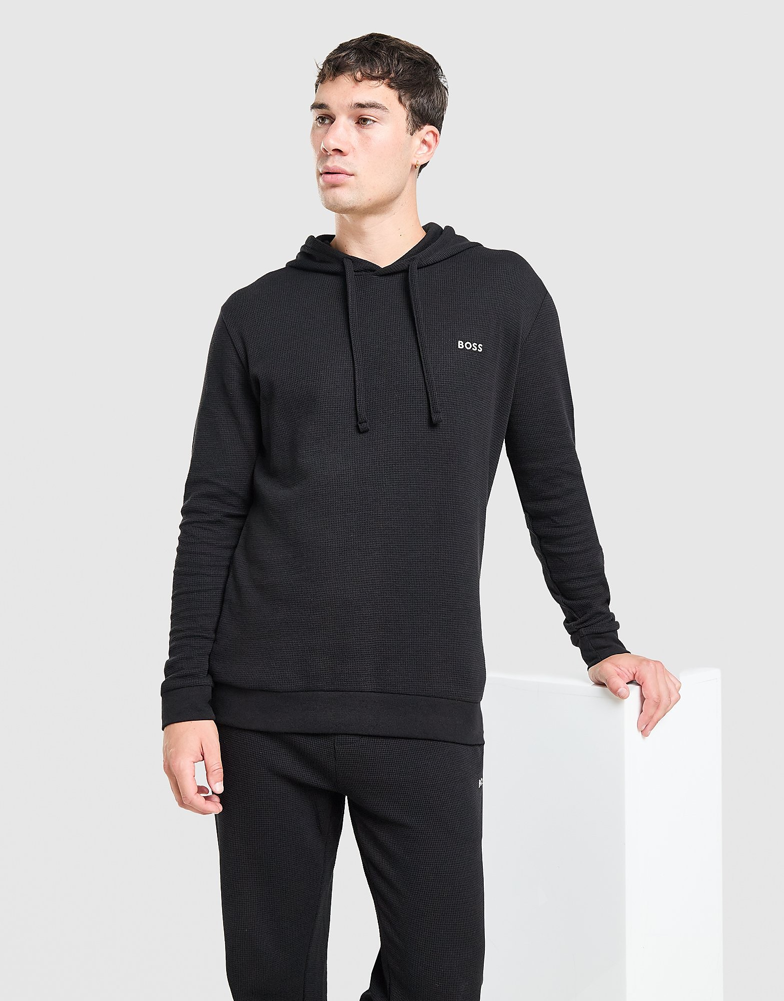BOSS Waffle Overhead Hoodie - Zwart- Heren, Zwart