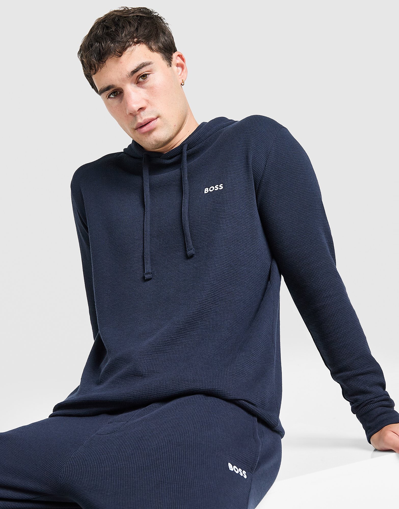 BOSS Waffle Overhead Hoodie - Blauw- Heren, Blauw