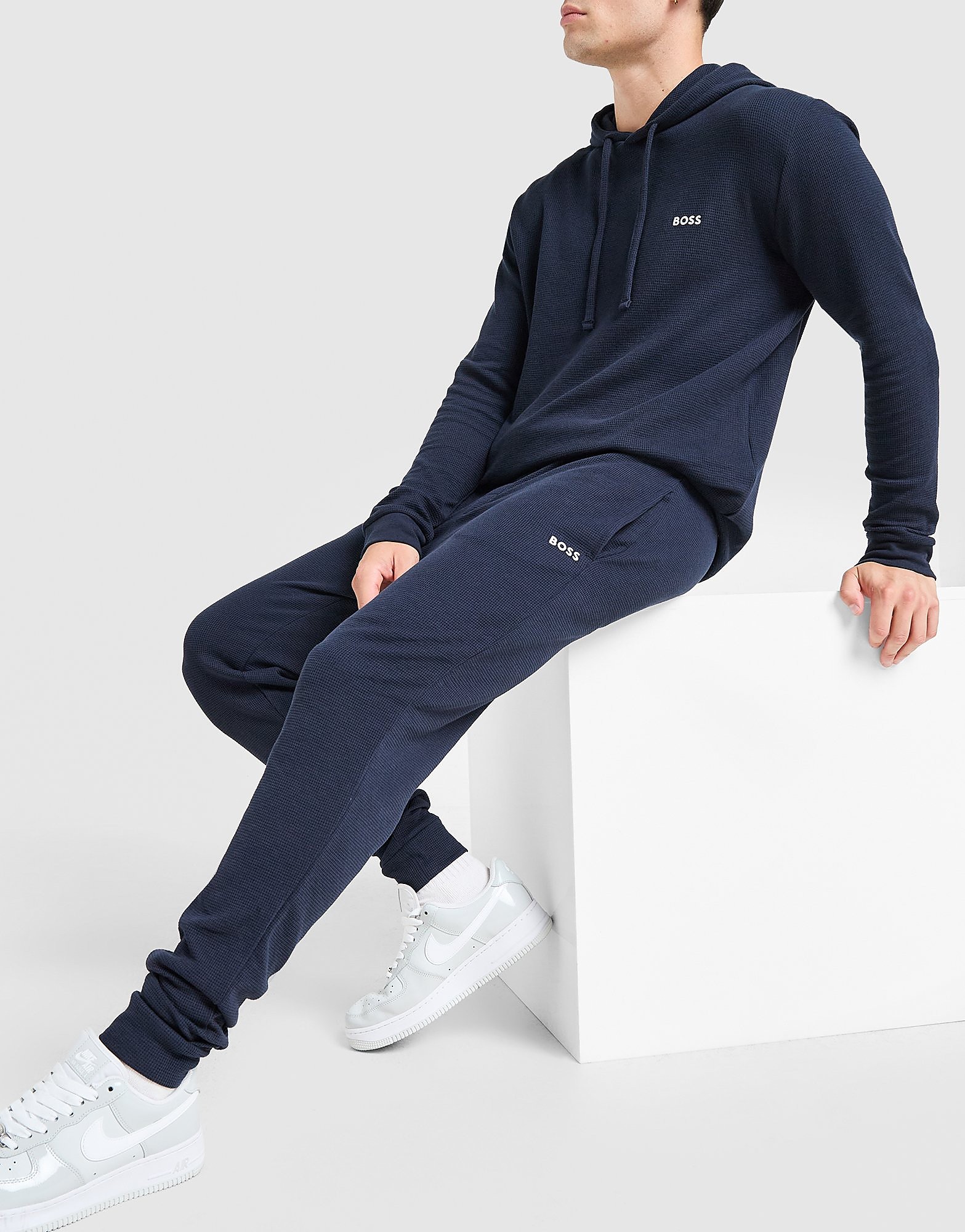 BOSS Waffle Cuff Joggers - Blauw- Heren, Blauw