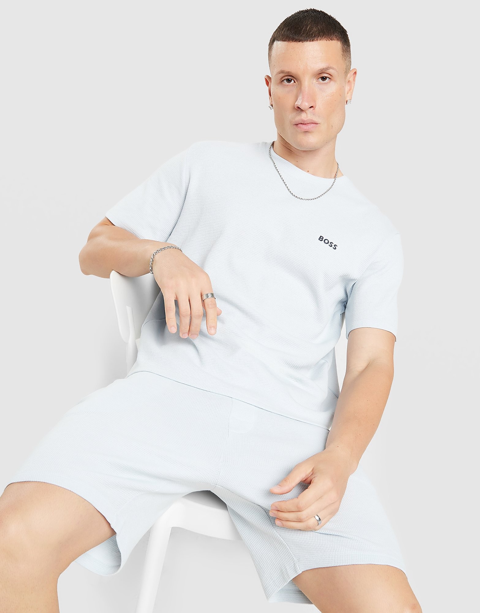 BOSS Waffle T-Shirt - Blauw- Heren, Blauw L
