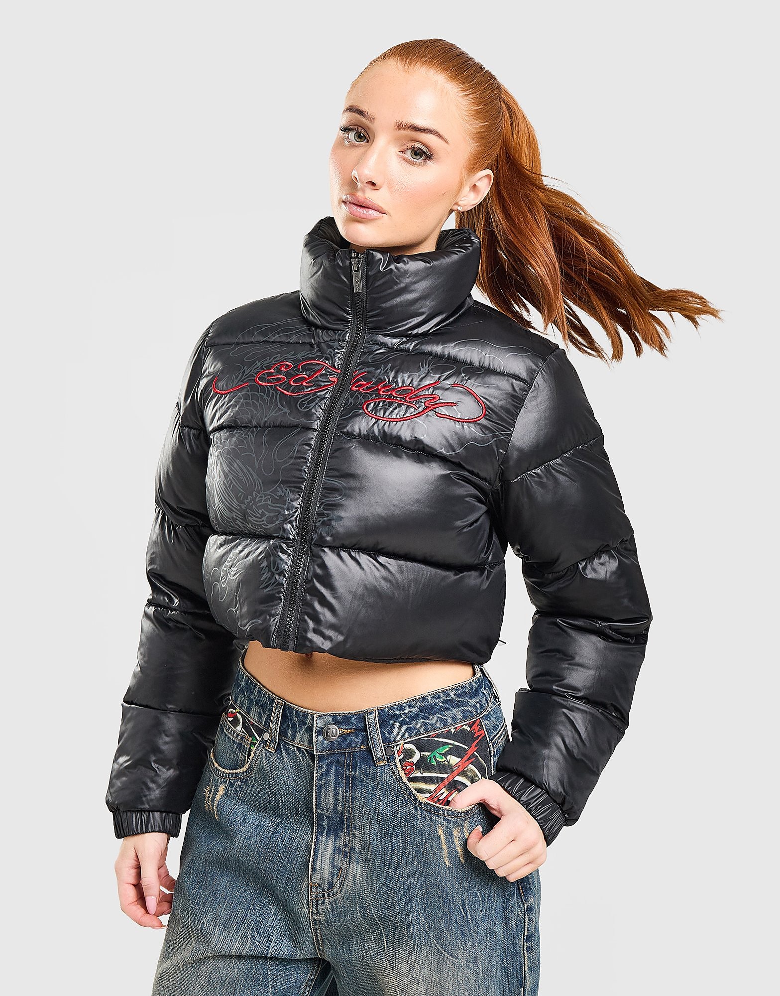Ed Hardy Script Puffer Jacket - Zwart- Dames, Zwart