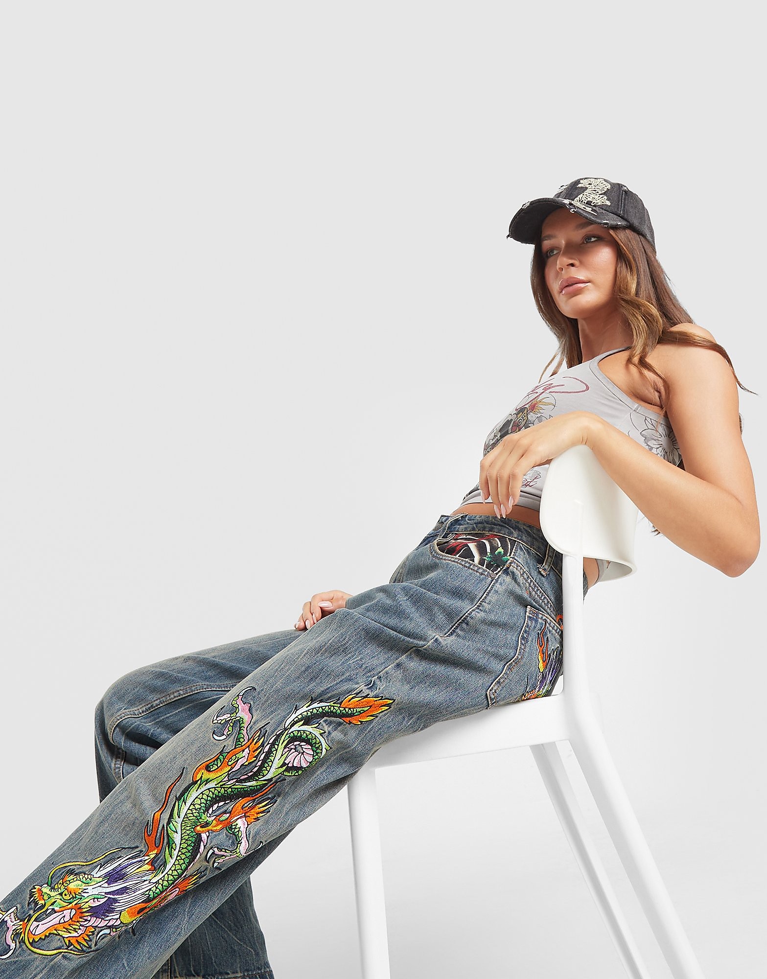 Ed Hardy Tank Top - Grijs- Dames, Grijs