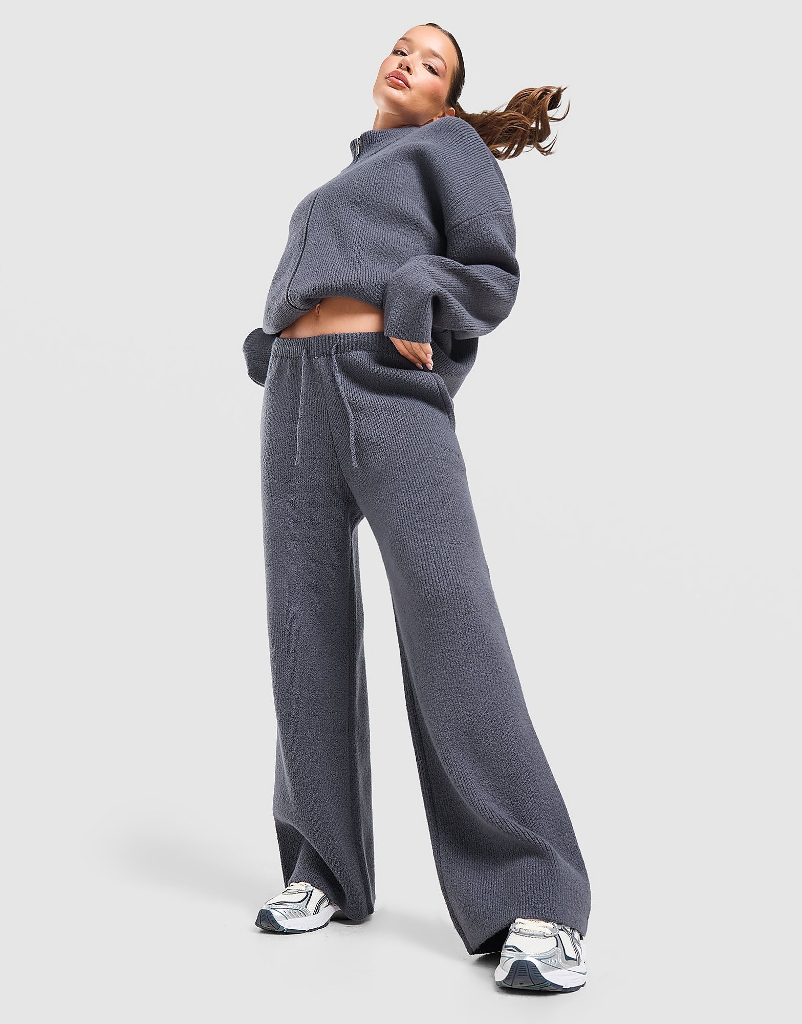 DAILYSZN Snug Knit Wide Leg Joggers - Blauw- Dames, Blauw