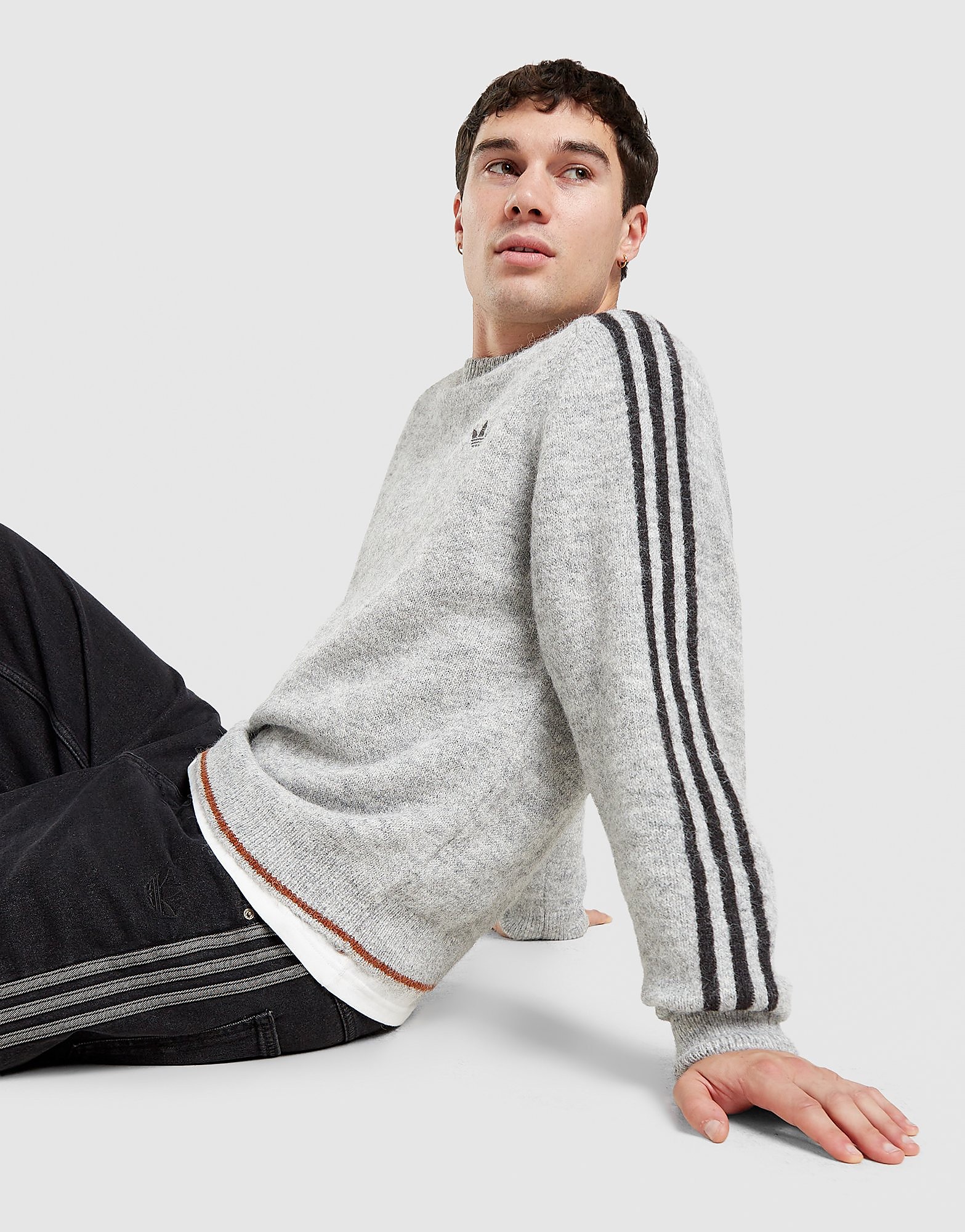 Chandail adidas 3 Stripes Fluffy Knit Crew Sweatshirt Medium Heather - vue 7