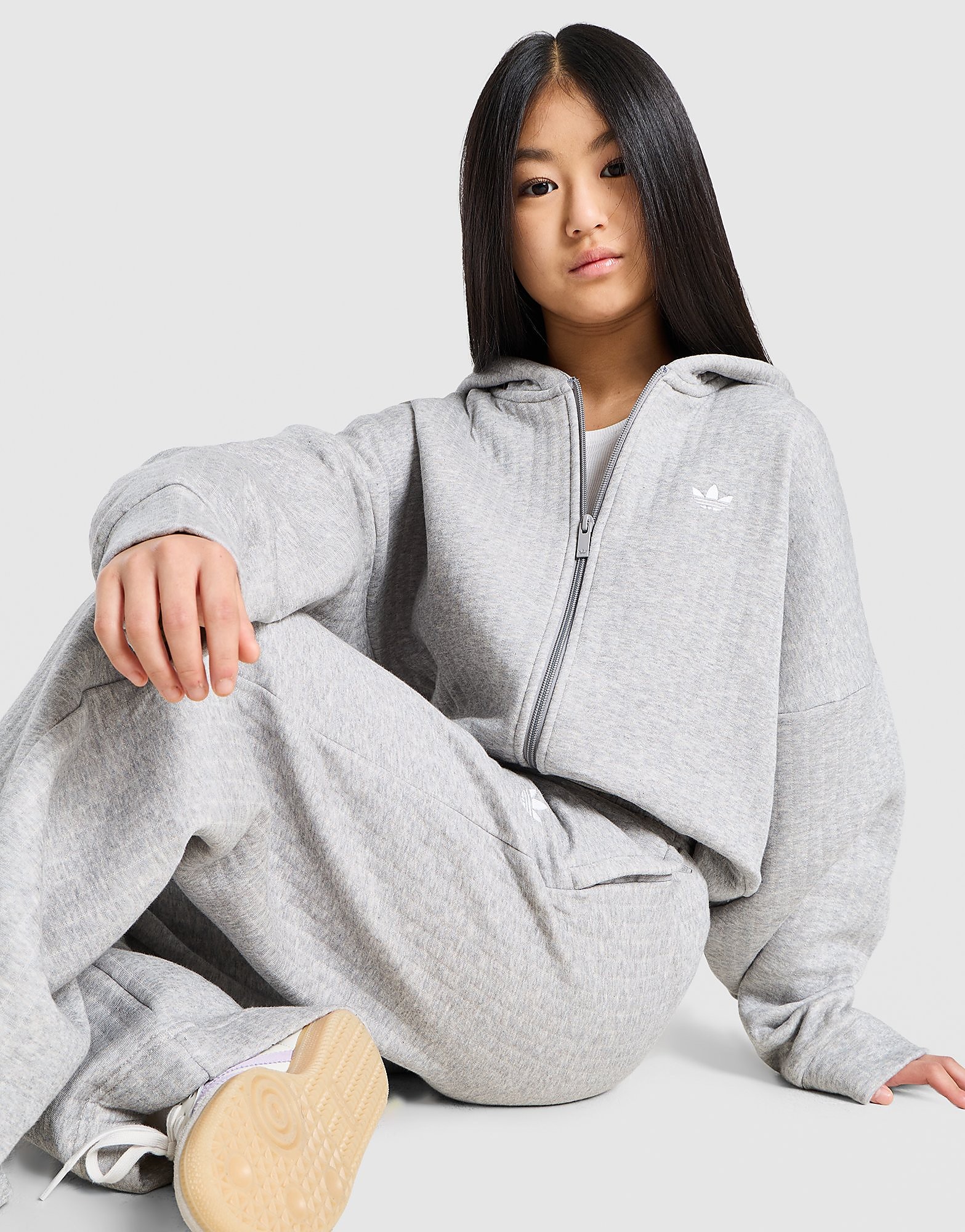 Adidas Originals Girls' Ribbed Full Zip Hoodie Junior Grijs Kind Grijs