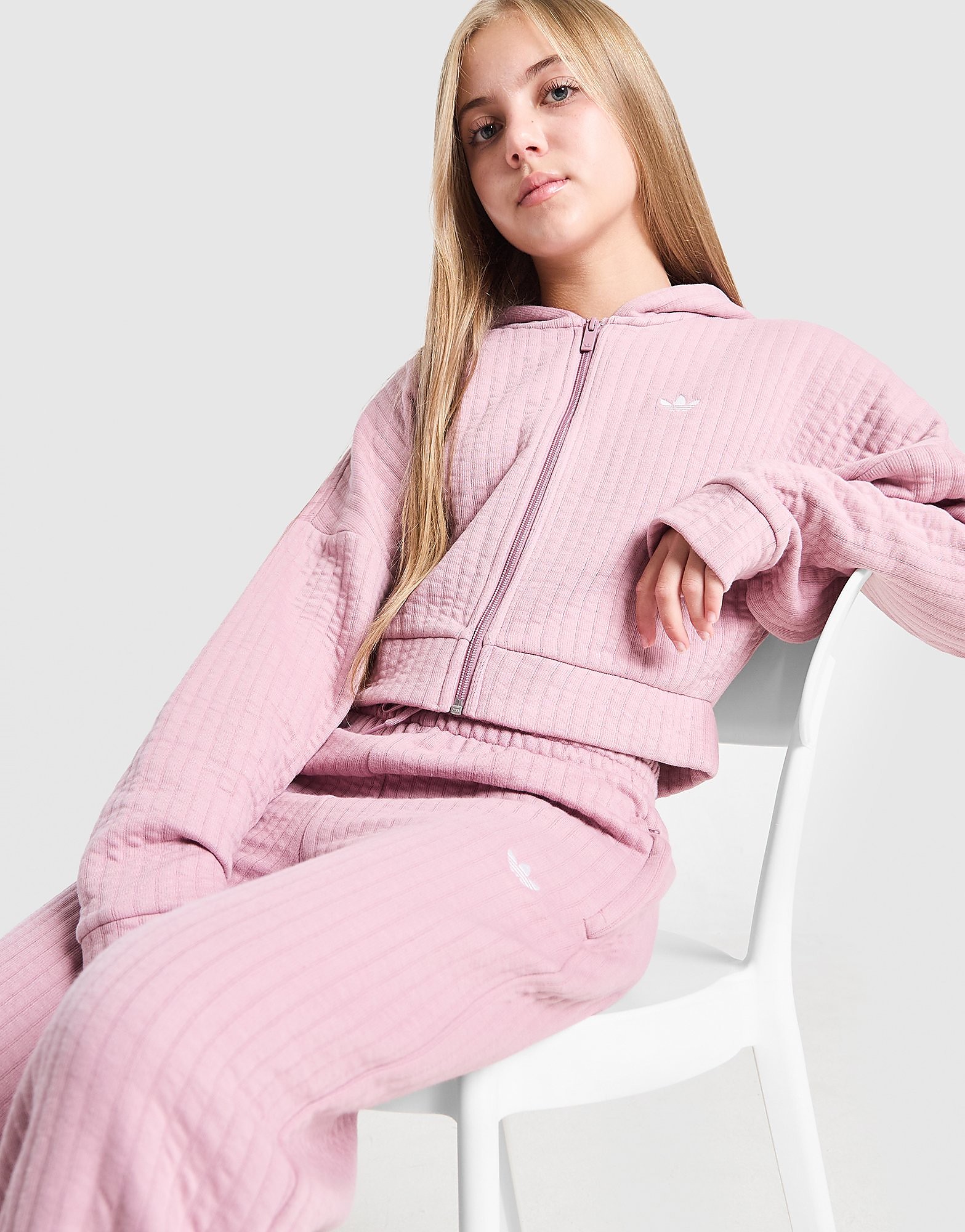 Adidas Originals Girls' Ribbed Full Zip Hoodie Junior Paars Kind Paars