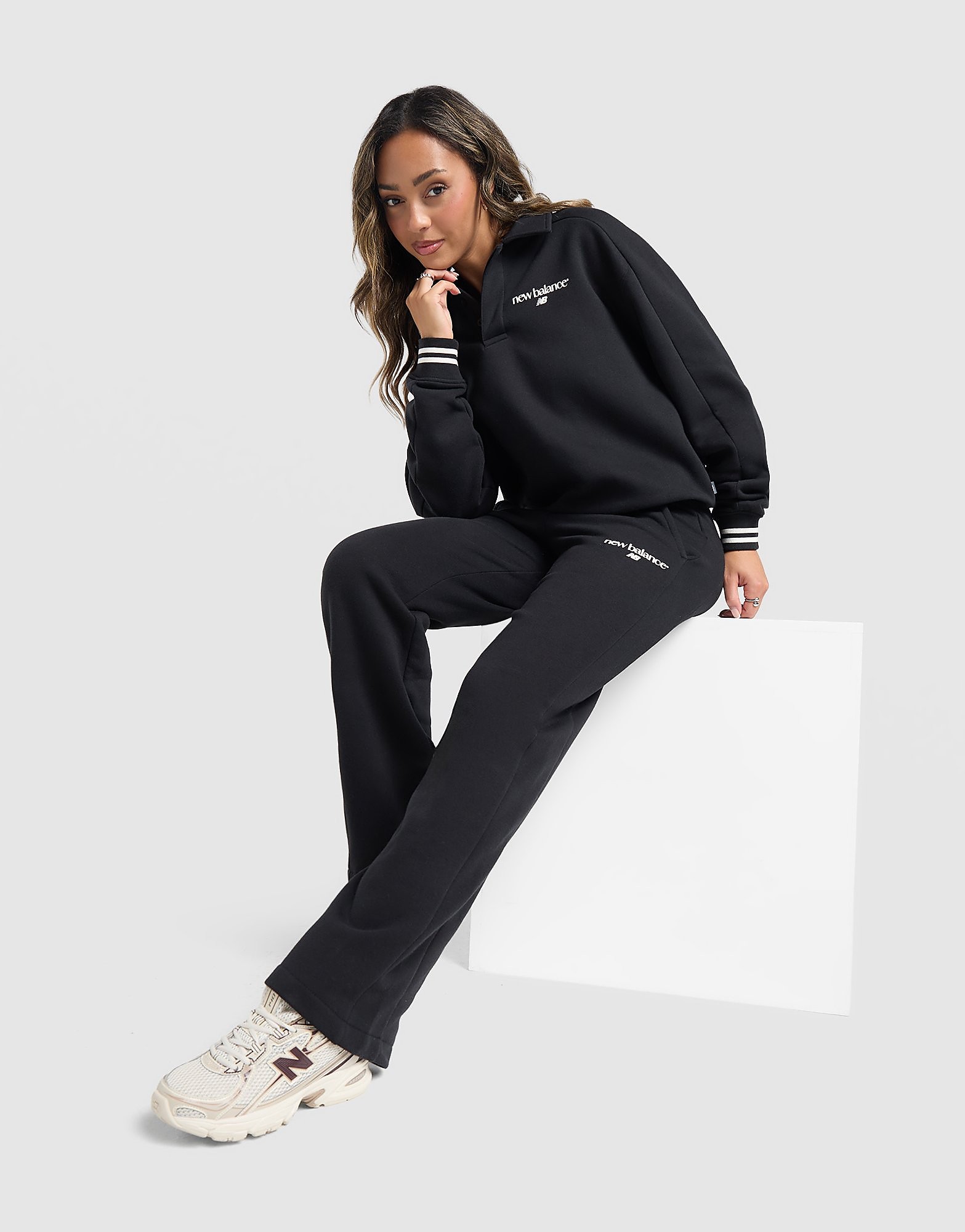New Balance Ribbed Wide Leg Joggers Zwart- Dames Zwart