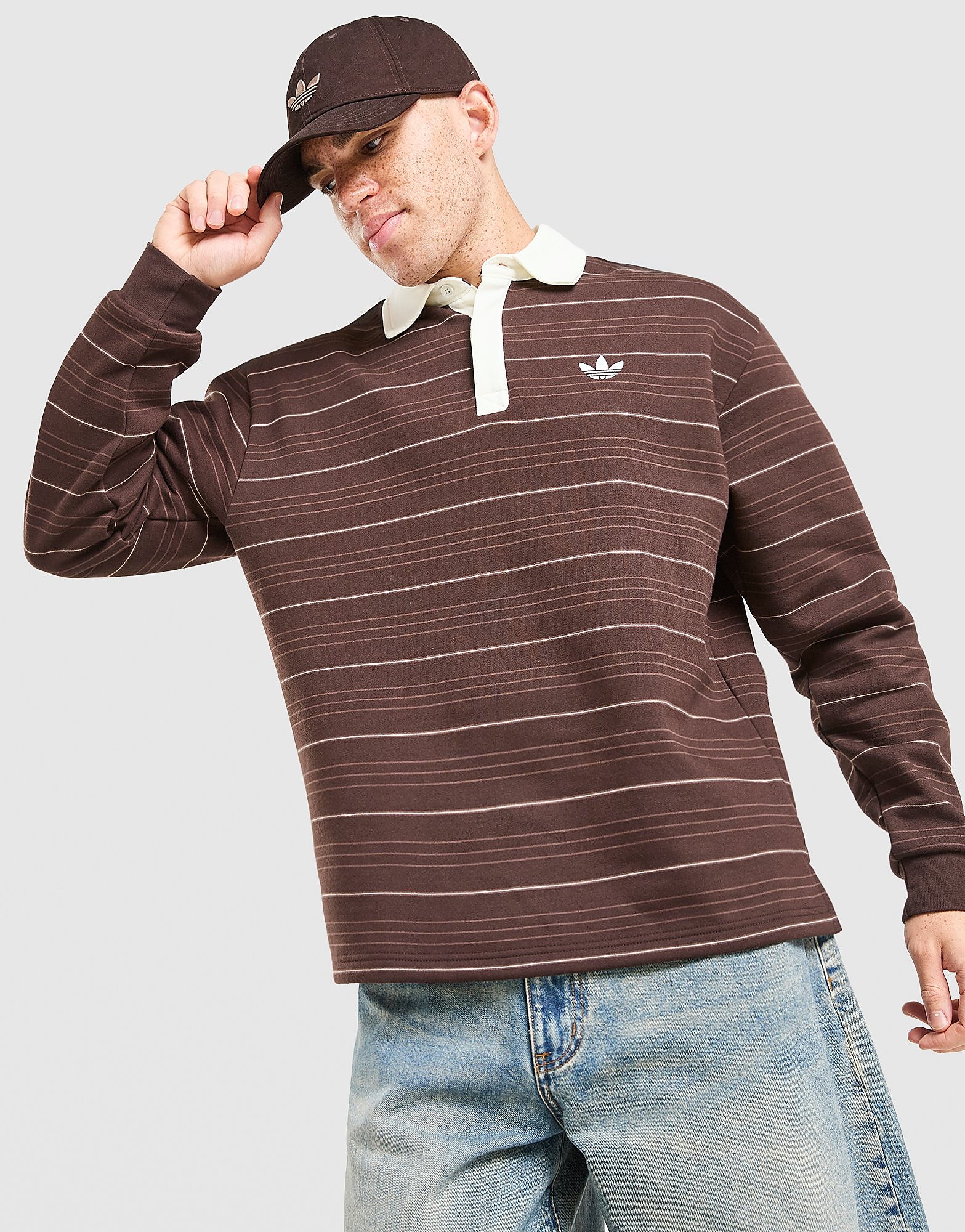 adidas Originals Stripe Rugby Sweatshirt - Bruin- Heren, Bruin