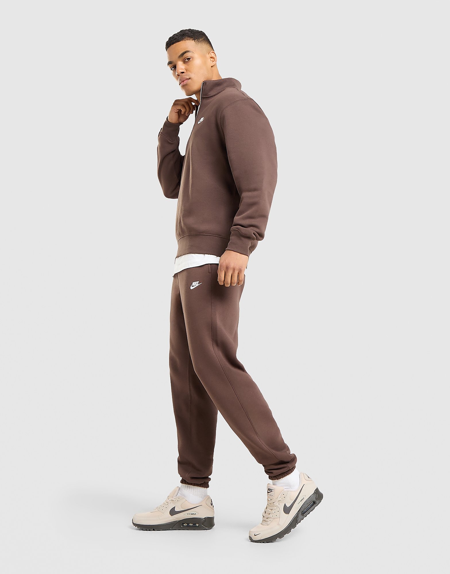 Nike Herenbroek van geborstelde fleece met boorden Club - Bruin- Heren, Bruin