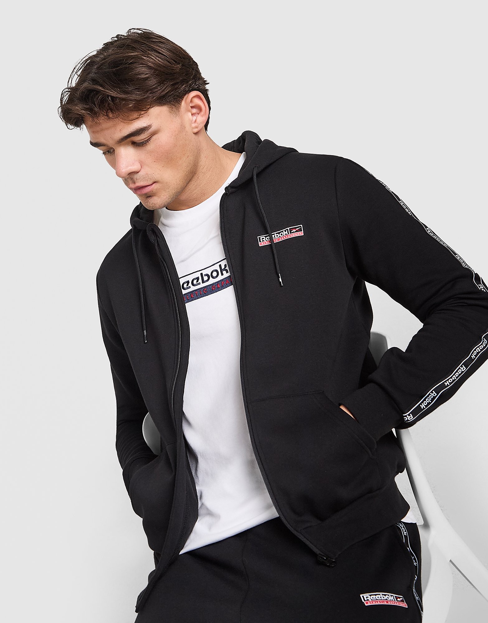 Reebok Trainer Full Zip Hoodie - Zwart- Heren, Zwart