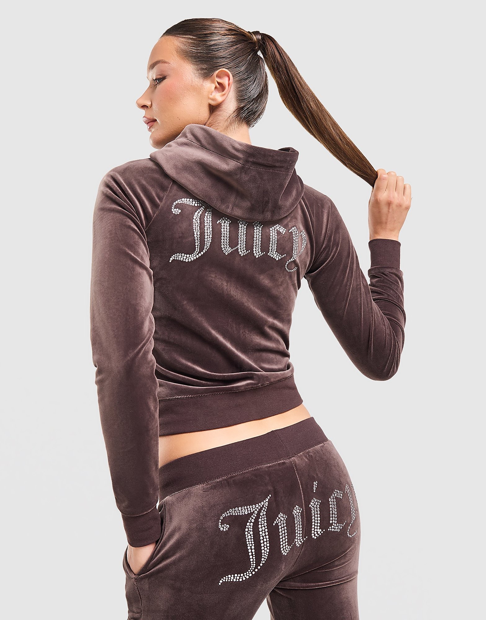JUICY COUTURE Diamante JC Logo Full Zip Hoodie - Bruin- Dames, Bruin