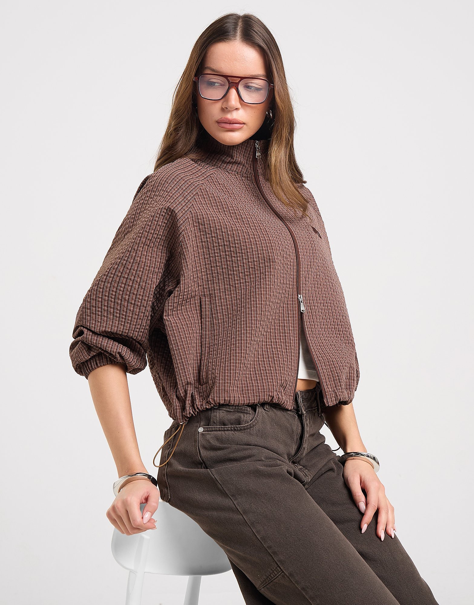 Unlike Humans Checkers Jacket - Bruin- Dames, Bruin