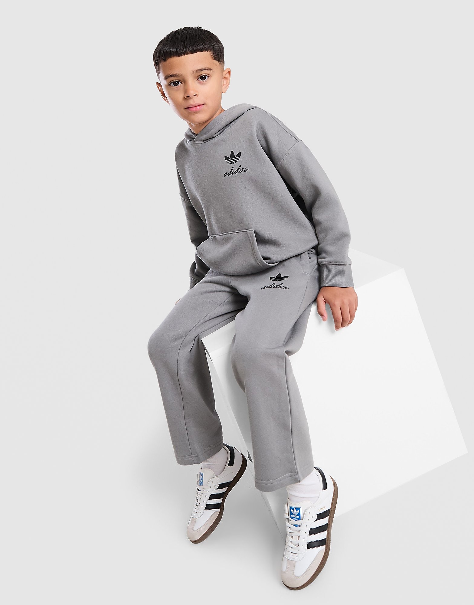 adidas Originals Script Overhead Wide Leg Tracksuit Children - Grijs - Kind, Grijs 3-4Y