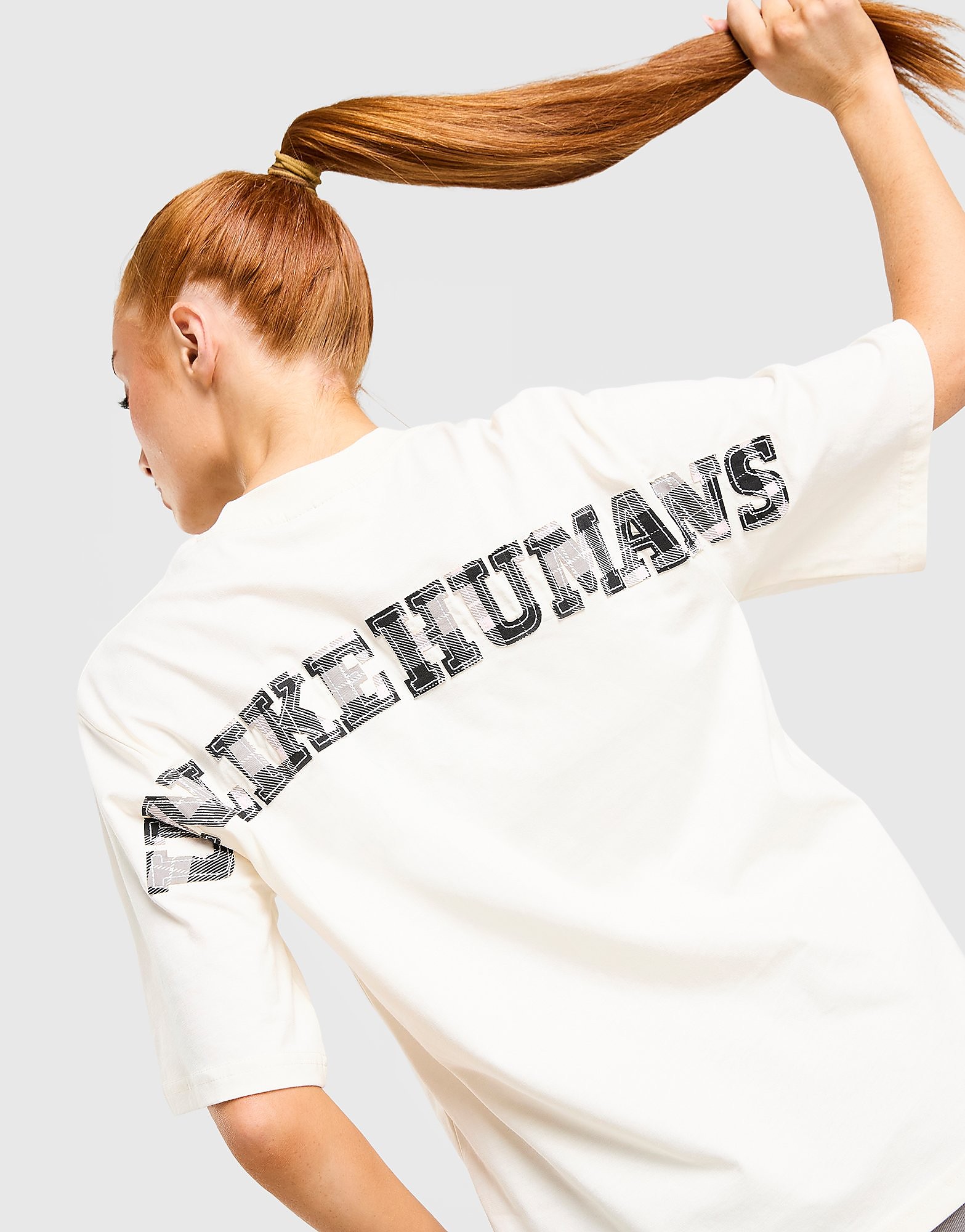 Unlike Humans Checkers Boxy T-Shirt - Crème- Dames, Crème XS