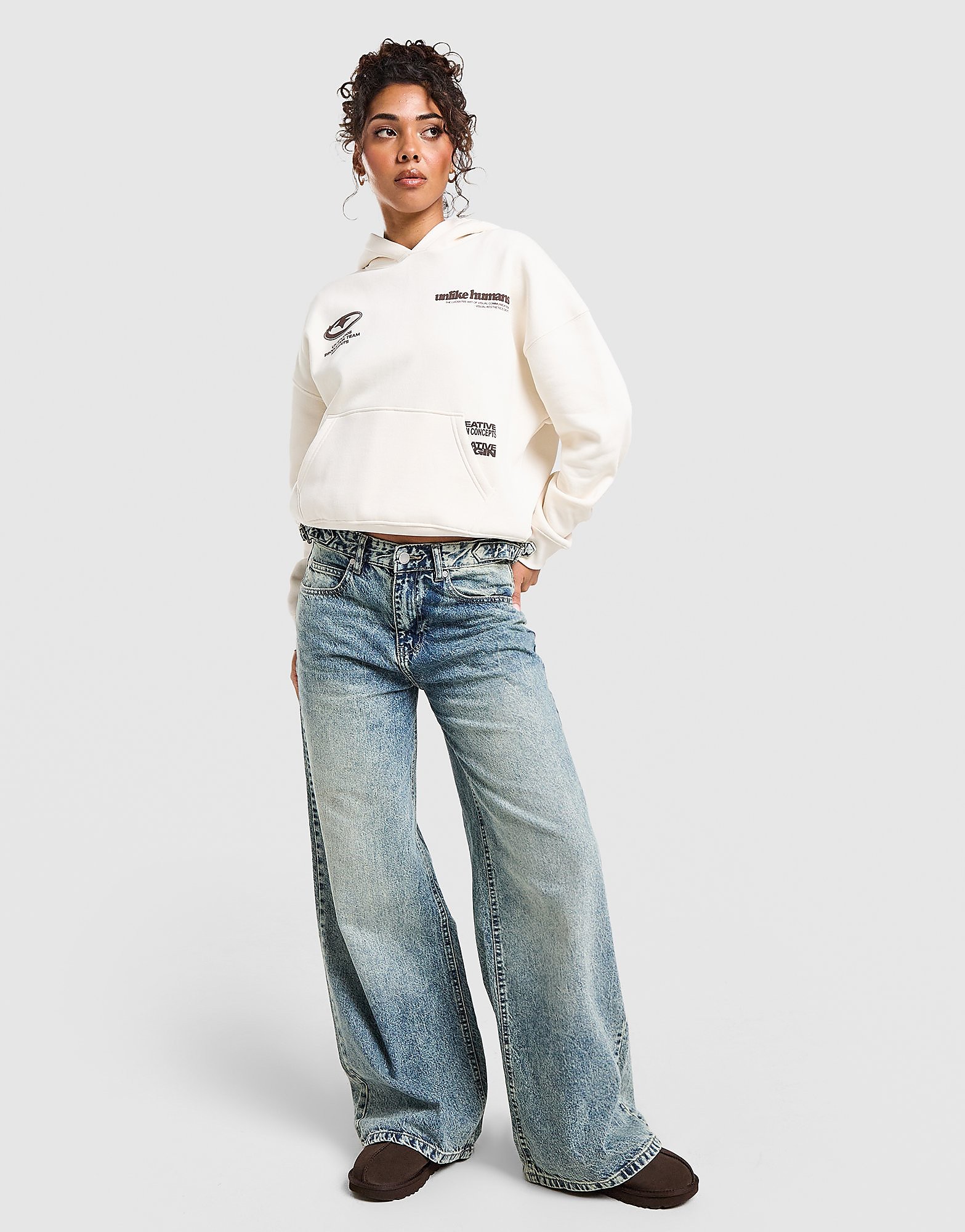 Unlike Humans Highline Boxy Hoodie - Crème- Dames, Crème XS