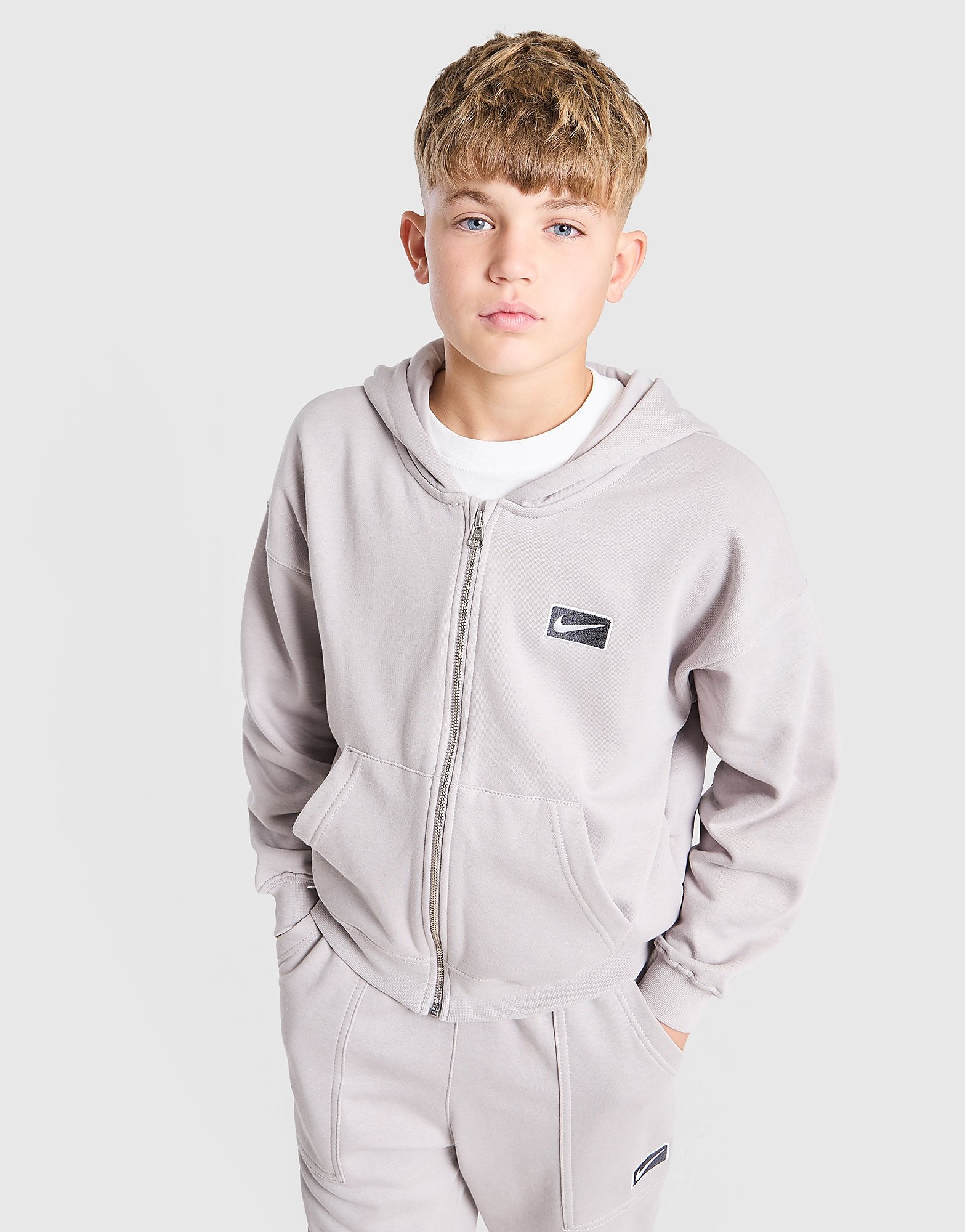 Nike Street Fleece Full Zip Hoodie Junior Grijs Kind Grijs
