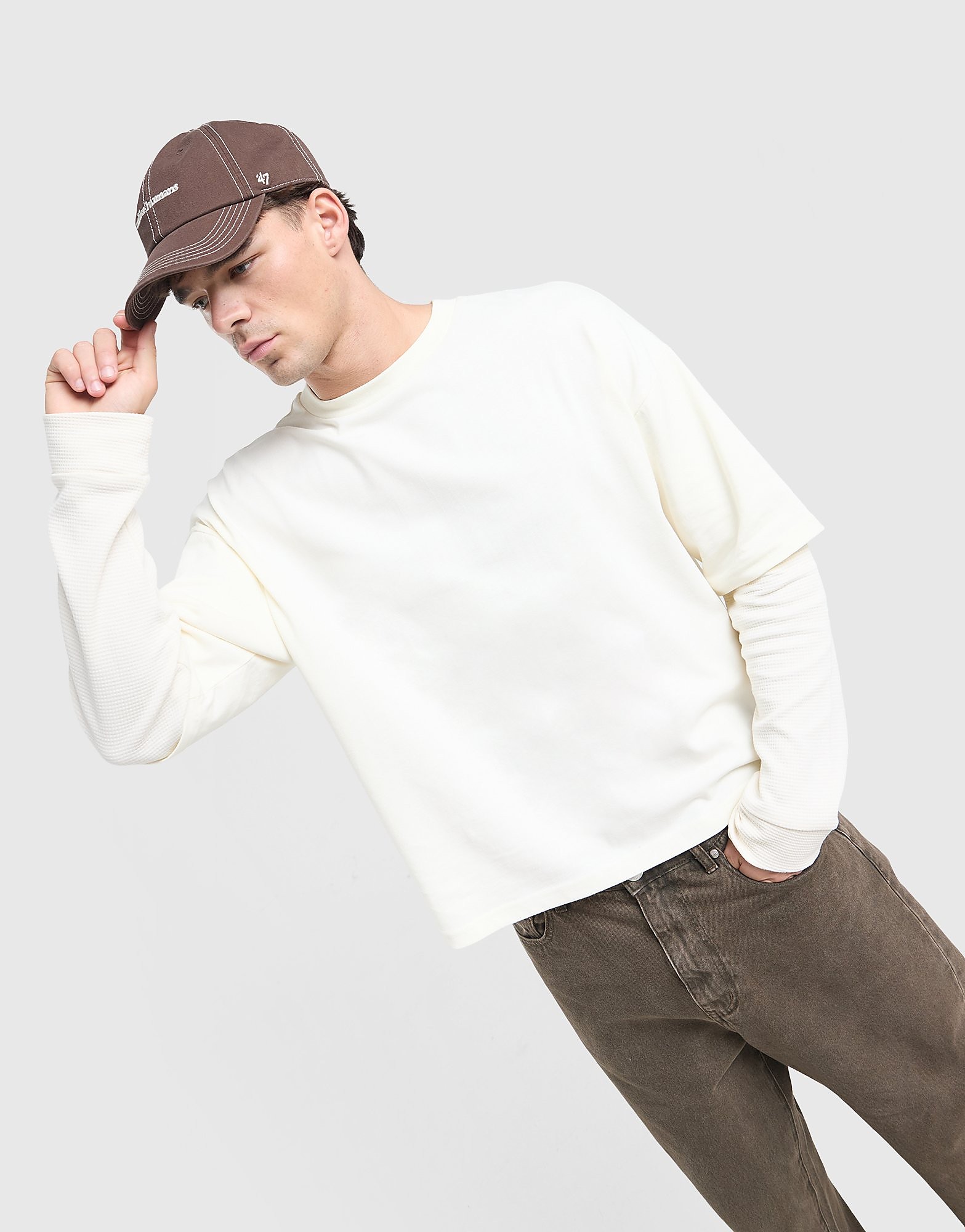 Unlike Humans Whit Long Sleeve T-Shirt - Beige- Heren, Beige