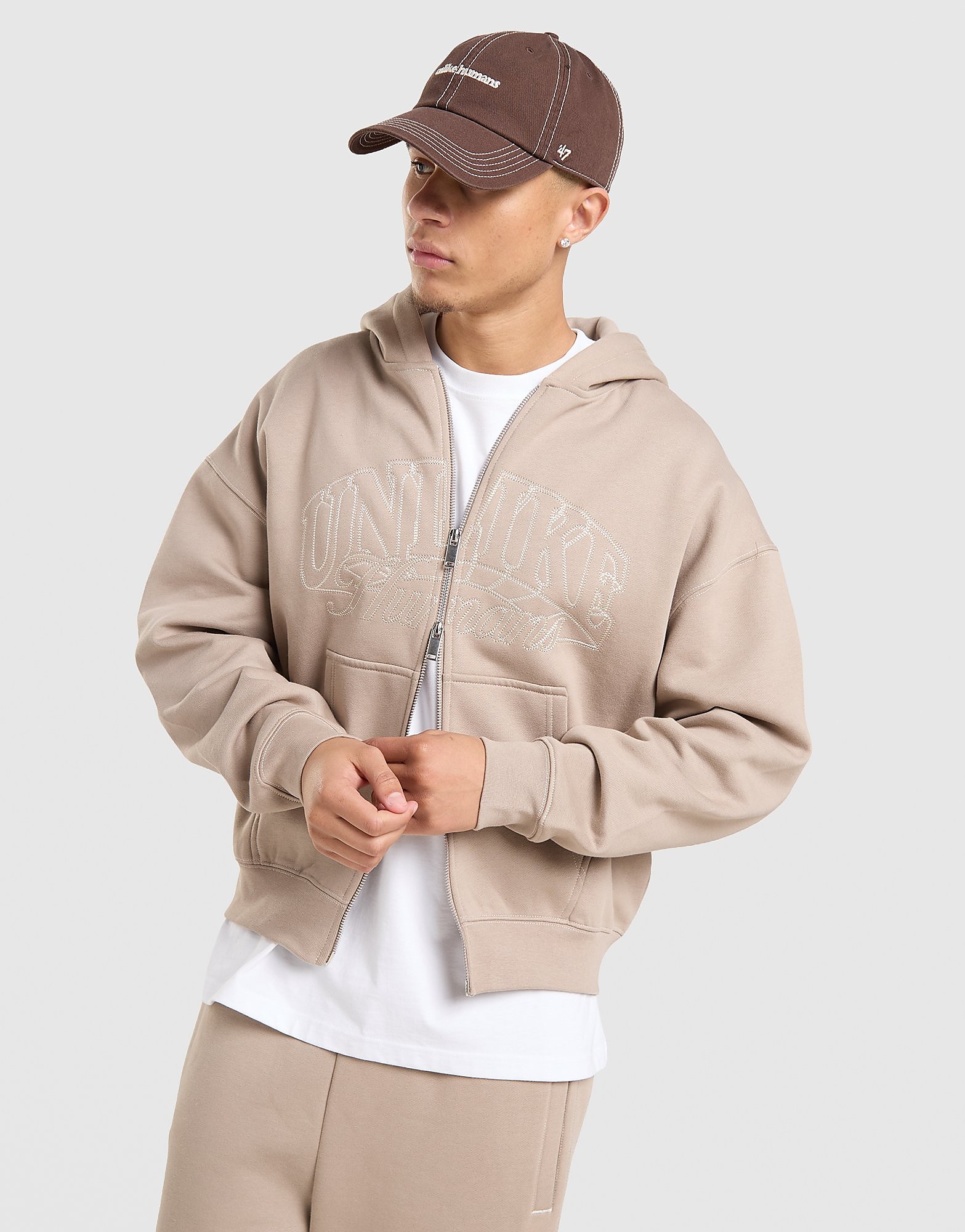 Unlike Humans Whitting Full Zip Hoodie Bruin- Heren Bruin