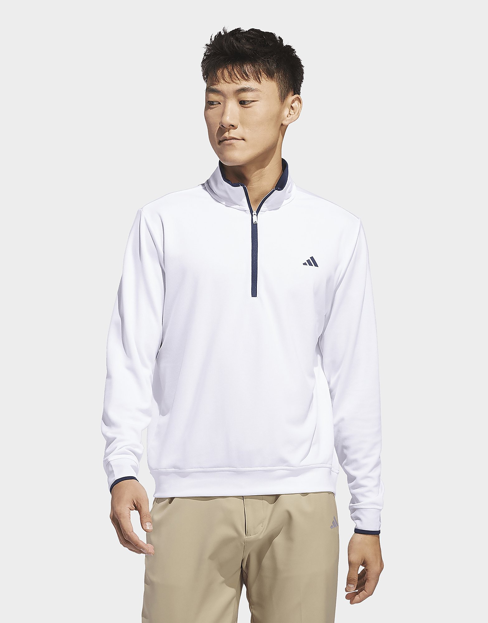 Mens Adidas Top Leggero Con Mezza Zip - Bianco, Bianco