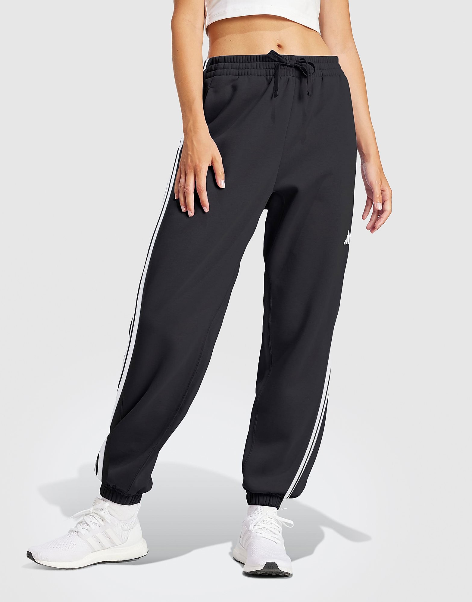 Womens Adidas Essentials Pantaloni Con Risvolto In French Terry A 3 Strisce - Nero, Nero