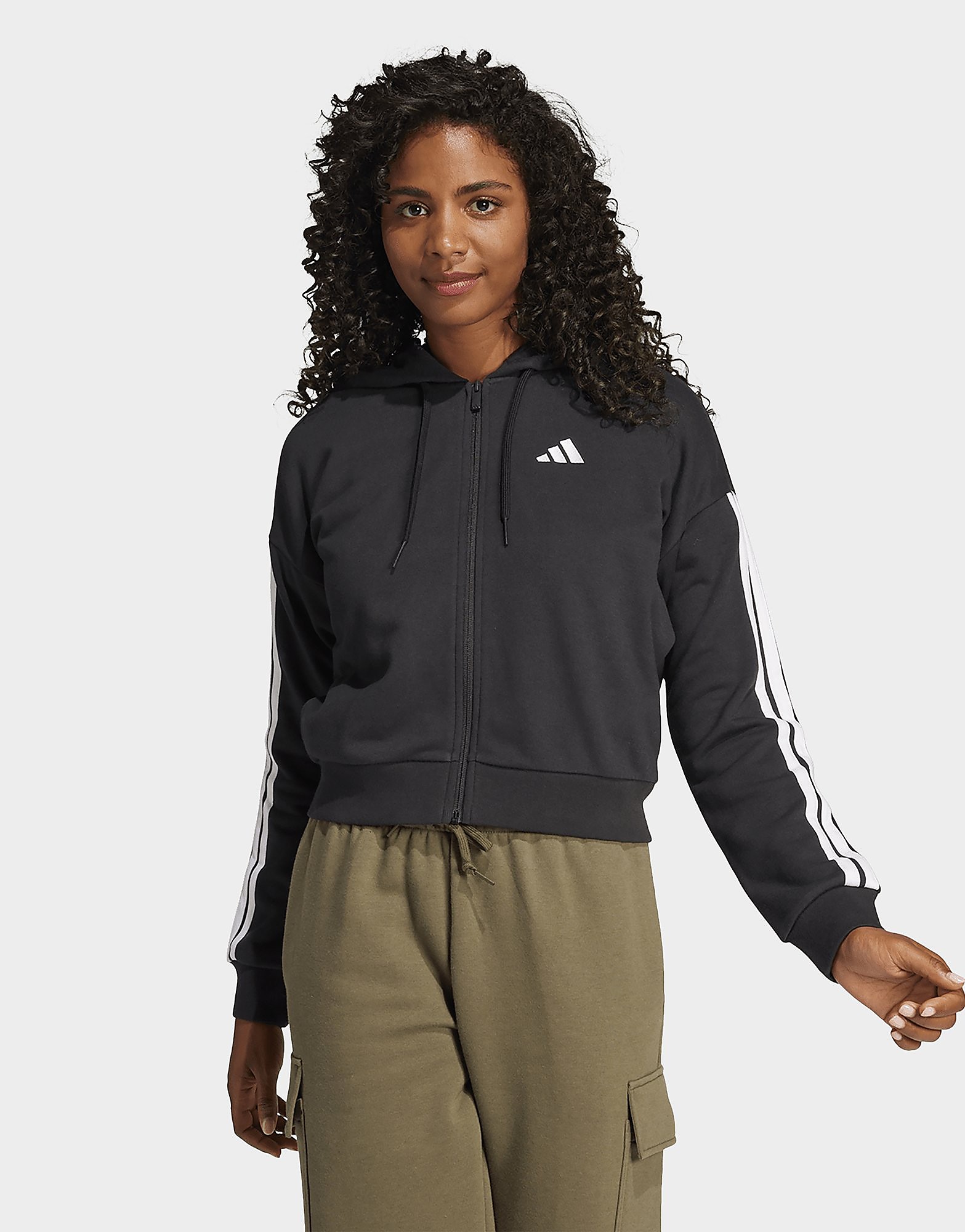Womens Adidas Felpa Con Cappuccio Essentials 3-Stripes French Terry Full-Zip - Nero, Nero