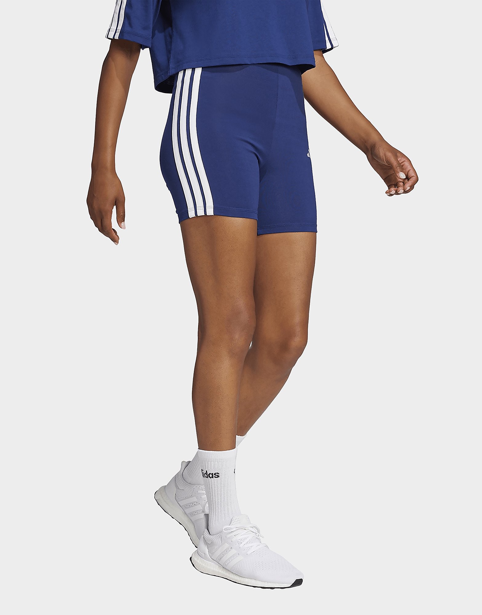 Adidas Donna Blu Womens Short Essentials 3-Stripes High Waisted Biker Taglia S, JD Sports