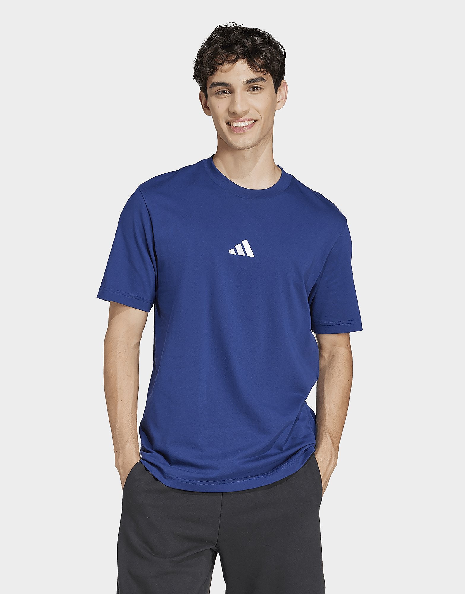 Adidas Uomo Blu/Bianco Uomini, Maglietta Sportiva, Maglia Singola Basic Da Con Logo Piccolo, (S), - Immagine 4