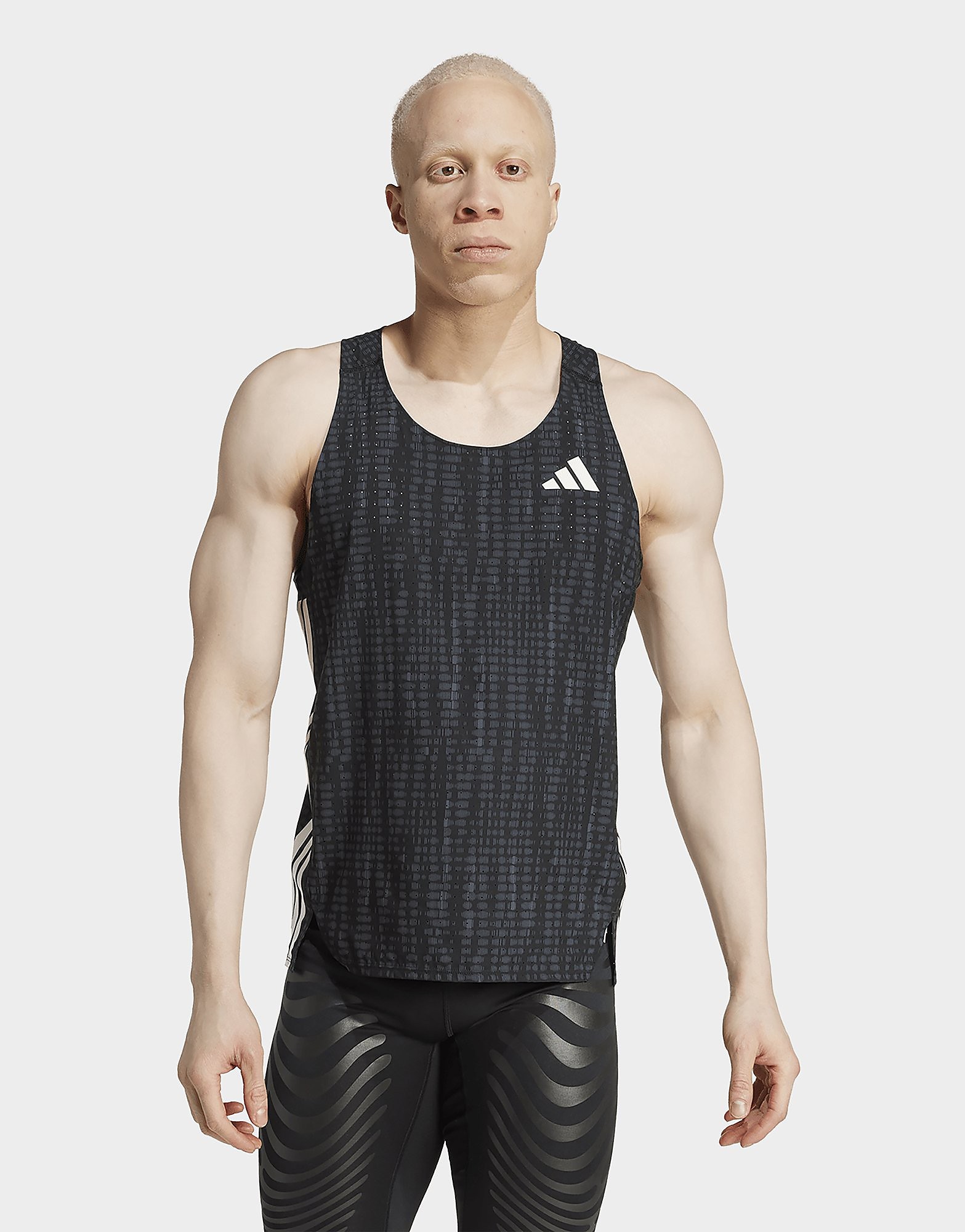 Adidas Mens Canotta Running Adizero - Grigio, grigio