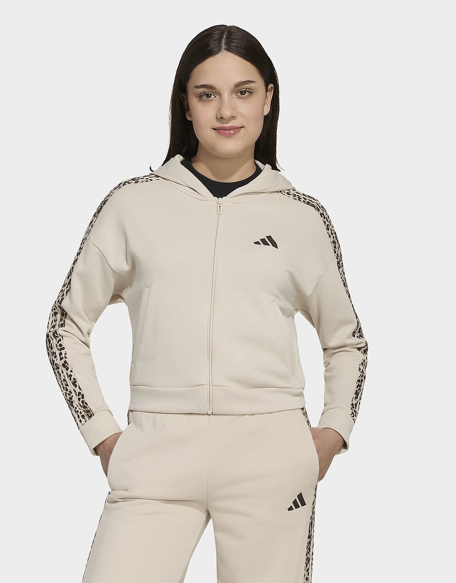 Adidas Bambina Beige Womens Felpa Con Cappuccio Seasonals Animal Con Zip Integrale Taglia 9-10Y, JD Sports