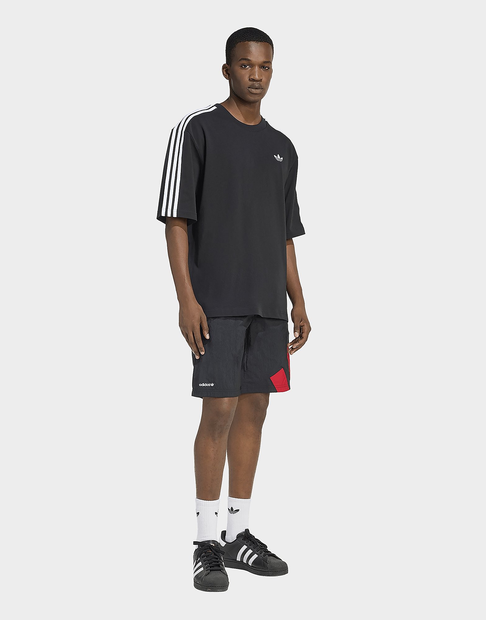 Mens Adidas T-Shirt Adicolor 3 Stripes Oversized - Nero, Nero