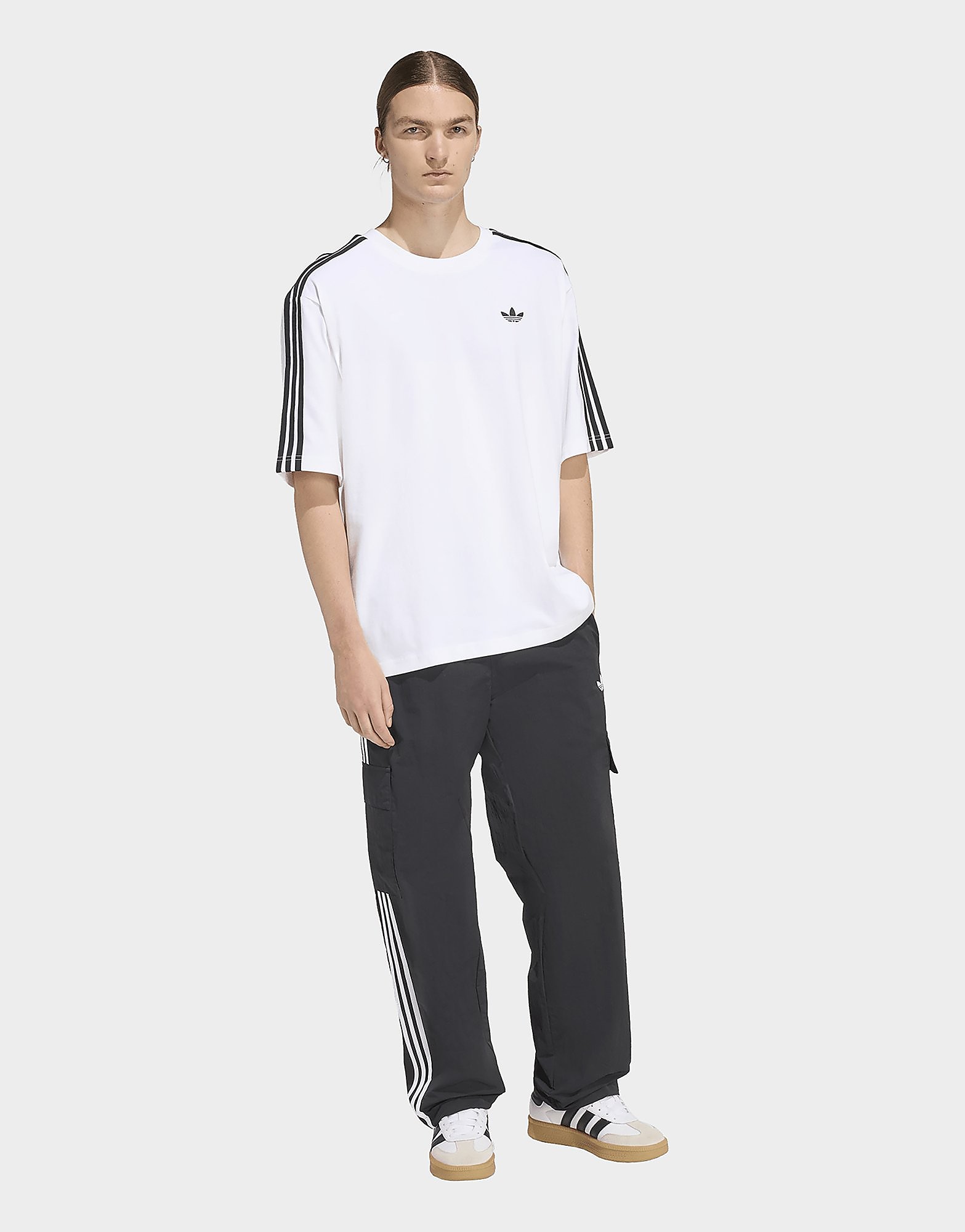 Mens Adidas T-Shirt Adicolor 3 Stripes Oversized - Bianco, Bianco